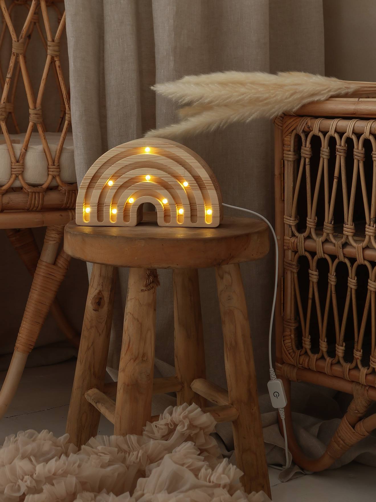 Veilleuse Arc-en-ciel en bois brut LITTLE LIGHTS bois