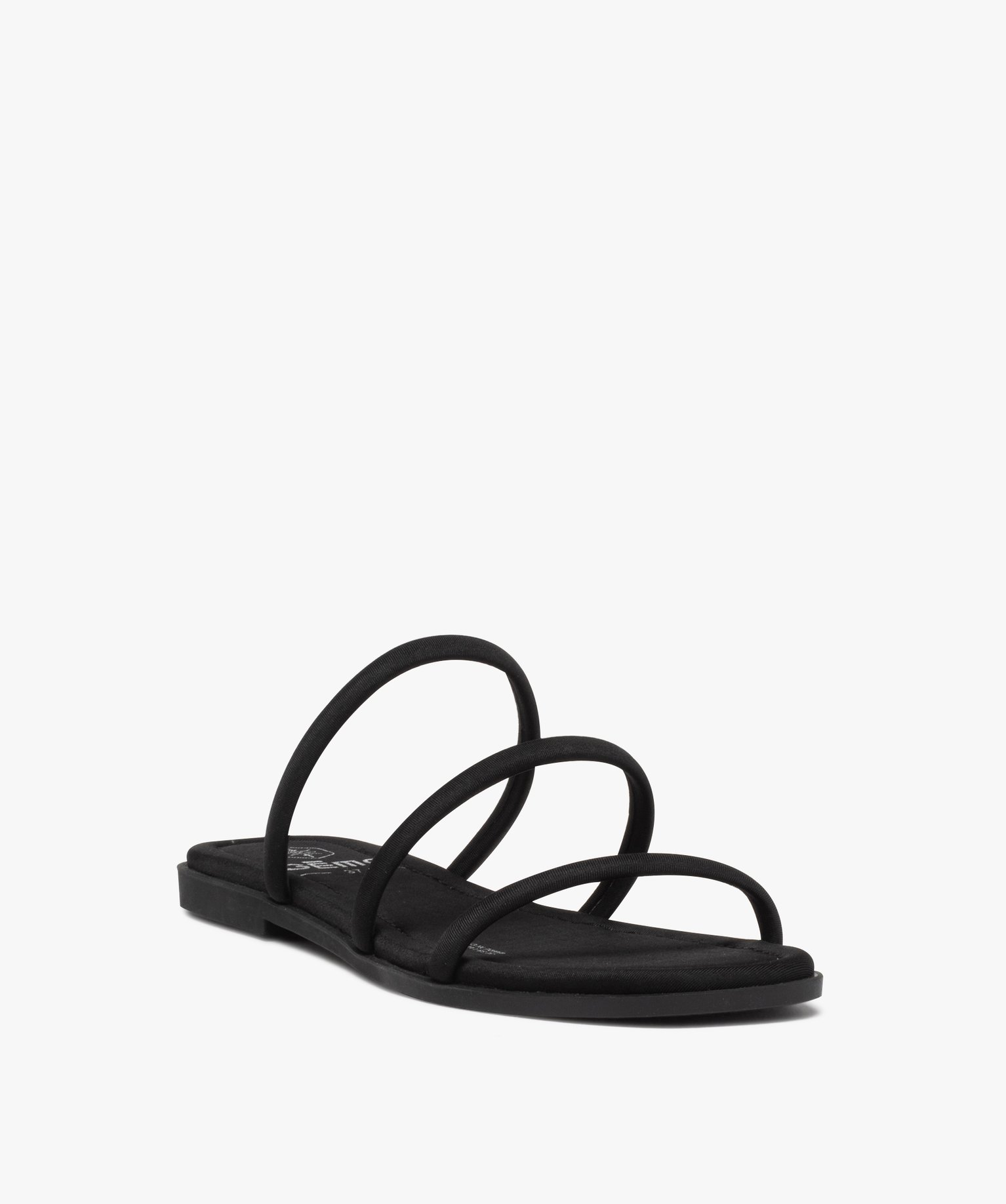 Mules femme à talon plat et brides en toile unie noir | GEMO