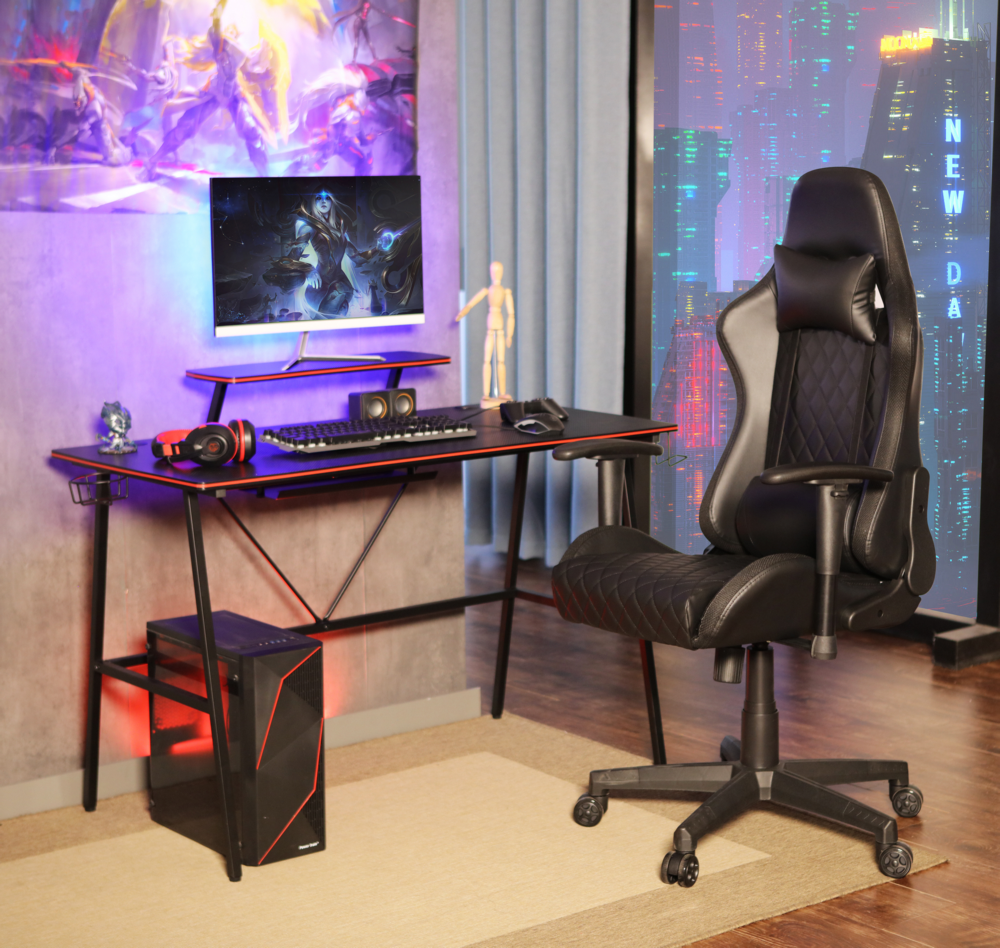 Happy Home Happy Home Gamingtisch mit Displayständer, Getränkehalter & 2 Aufbewahrungshaken