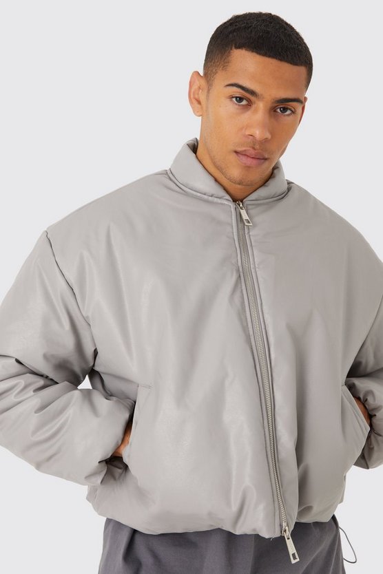 Kastige PU-Steppjacke