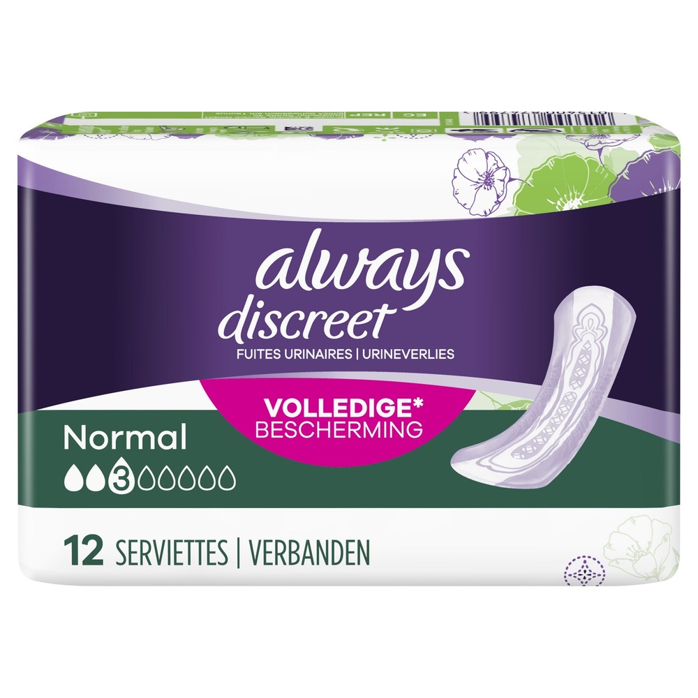 always Always Discreet Serviettes Pour Fuites Urinaires Normal x12 Serviettes Pour Fuites Urinaires