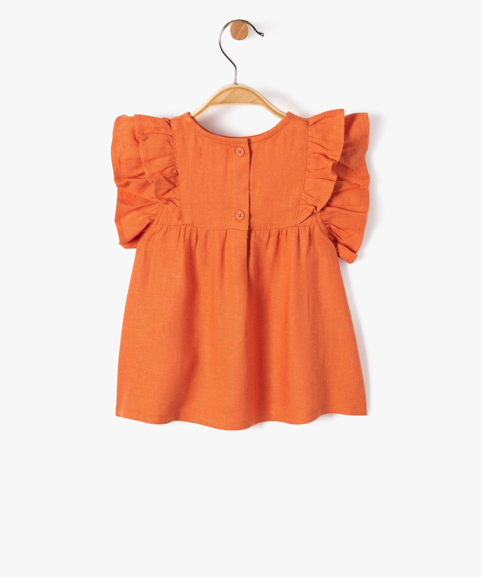 Blouse bébé fille à manches courtes volantées et broderie orange | GEMO