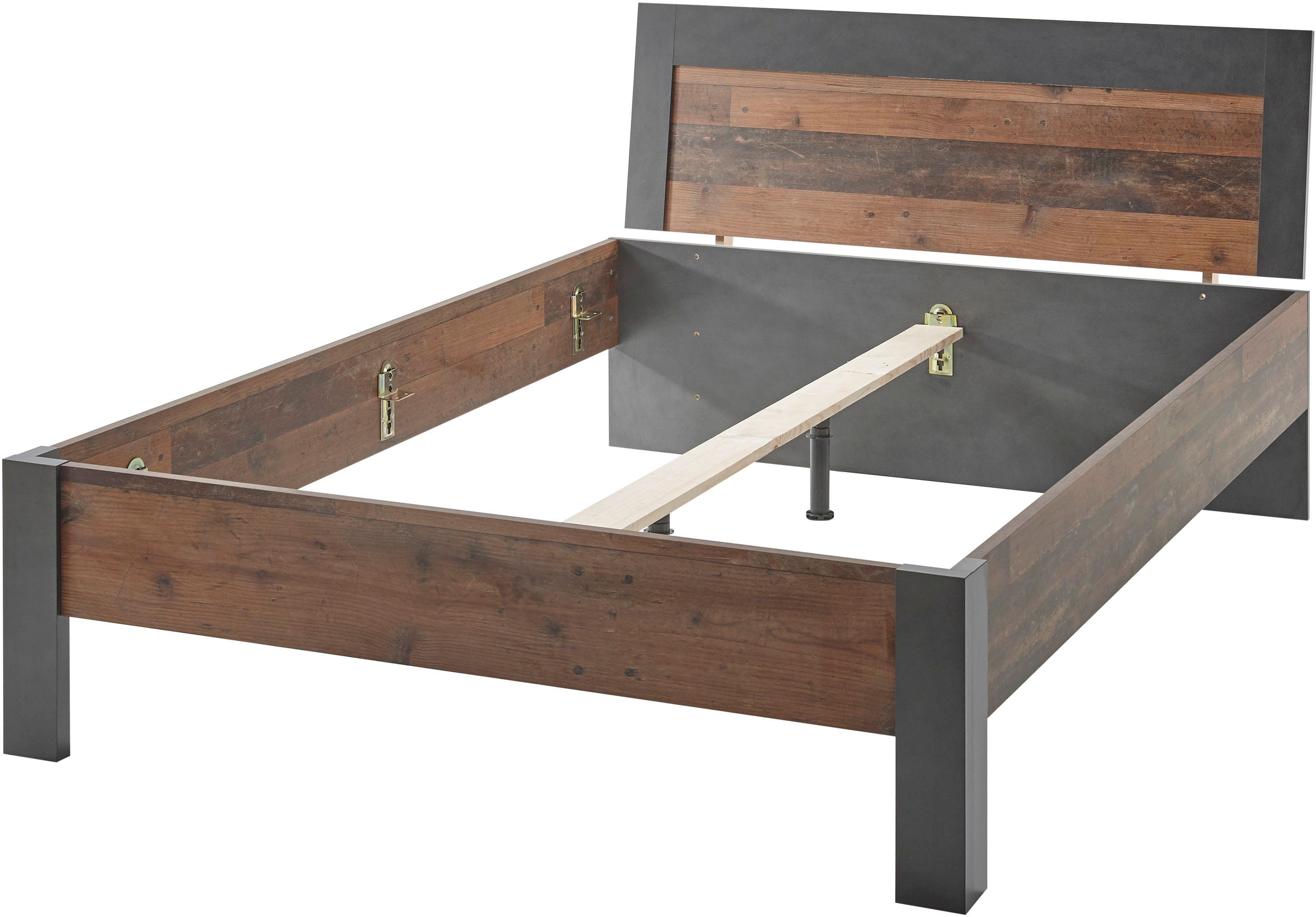 Home affaire Bettanlage BROOKLYN, (Set, 2-St., Einzelbett mit Holzkopfteil, Nachtkommode)