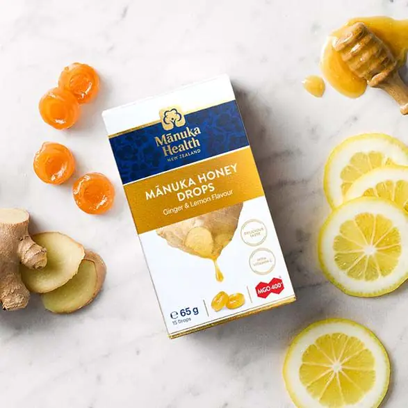 Καραμέλες με μέλι Manuka MGO 400+ και βιταμίνη C, γεύση τζίντζερ-λεμόνι