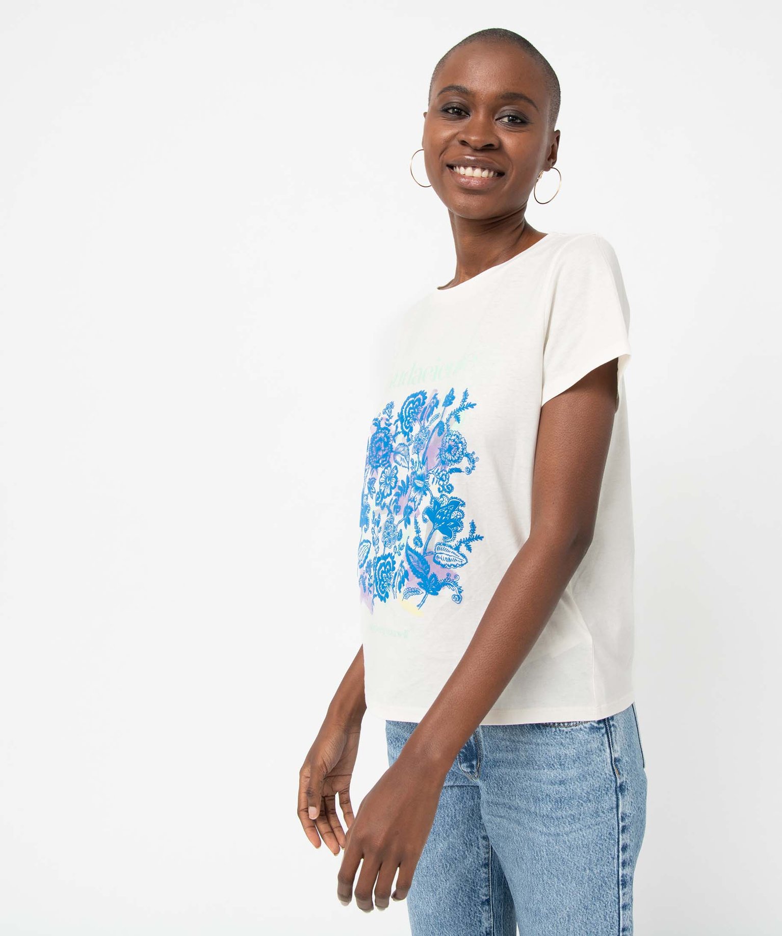 Tee-shirt femme à manches courtes avec motif XXL ecru | GEMO