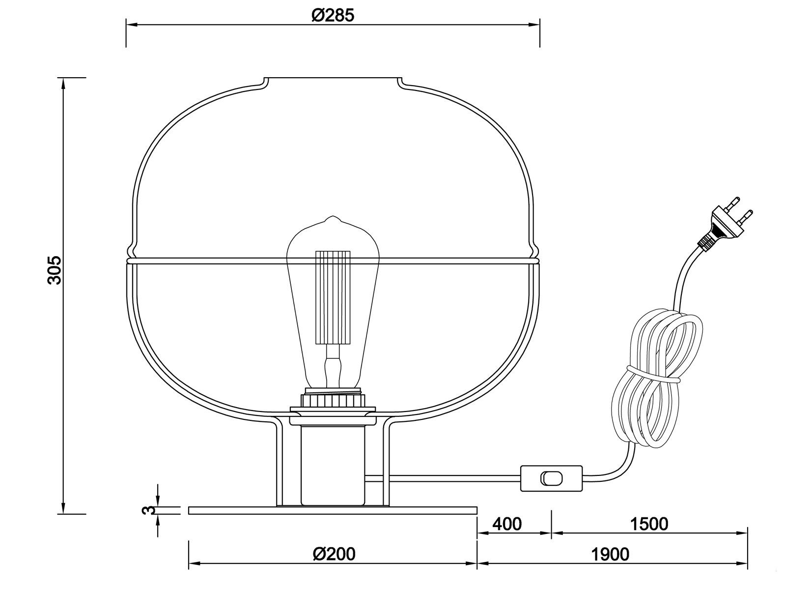 meineWunschleuchte LED Nachttischlampe, Dimmfunktion, LED wechselbar, Warmweiß, Designer-lampen Lampenschirm Rauch-glas Kugel, Fensterlampe Höhe 30cm