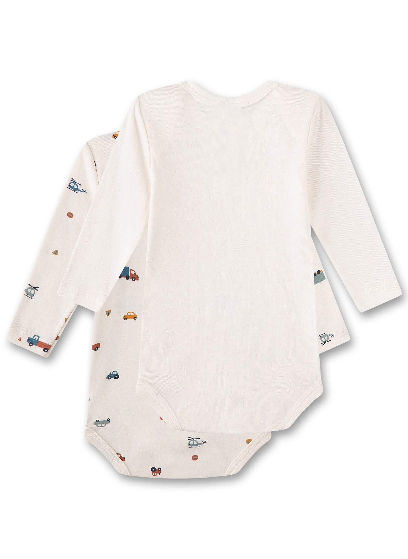 Baby-Body langarm (Doppelpack) Beige mit Fahrzeugen ununifarben Beige