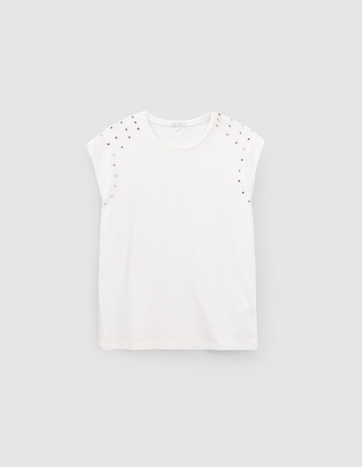 Tee-shirt blanc loose clouté femme