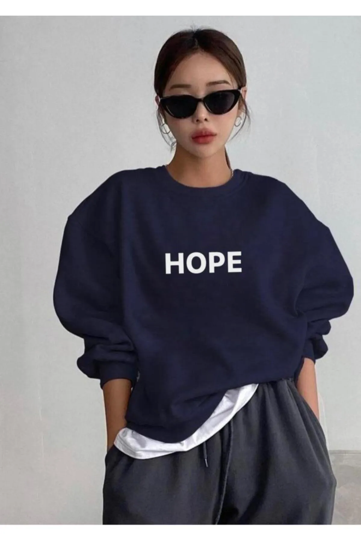 My Blog  Marineblaues bedrucktes Hope-Sweatshirt für Damen