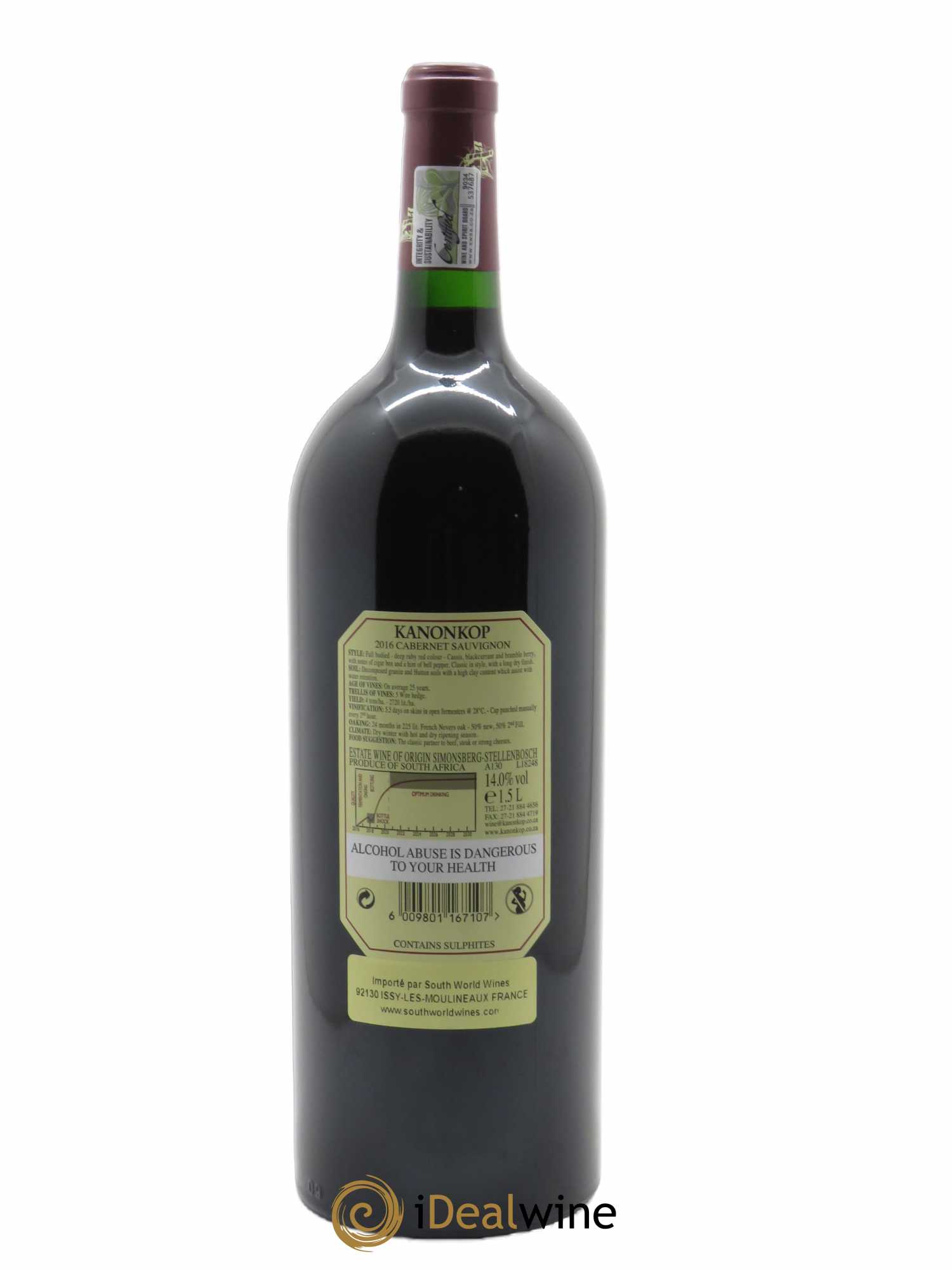 Stellenbosch Kanonkop Cabernet Sauvignon  2016 - Lot de 1 Magnum