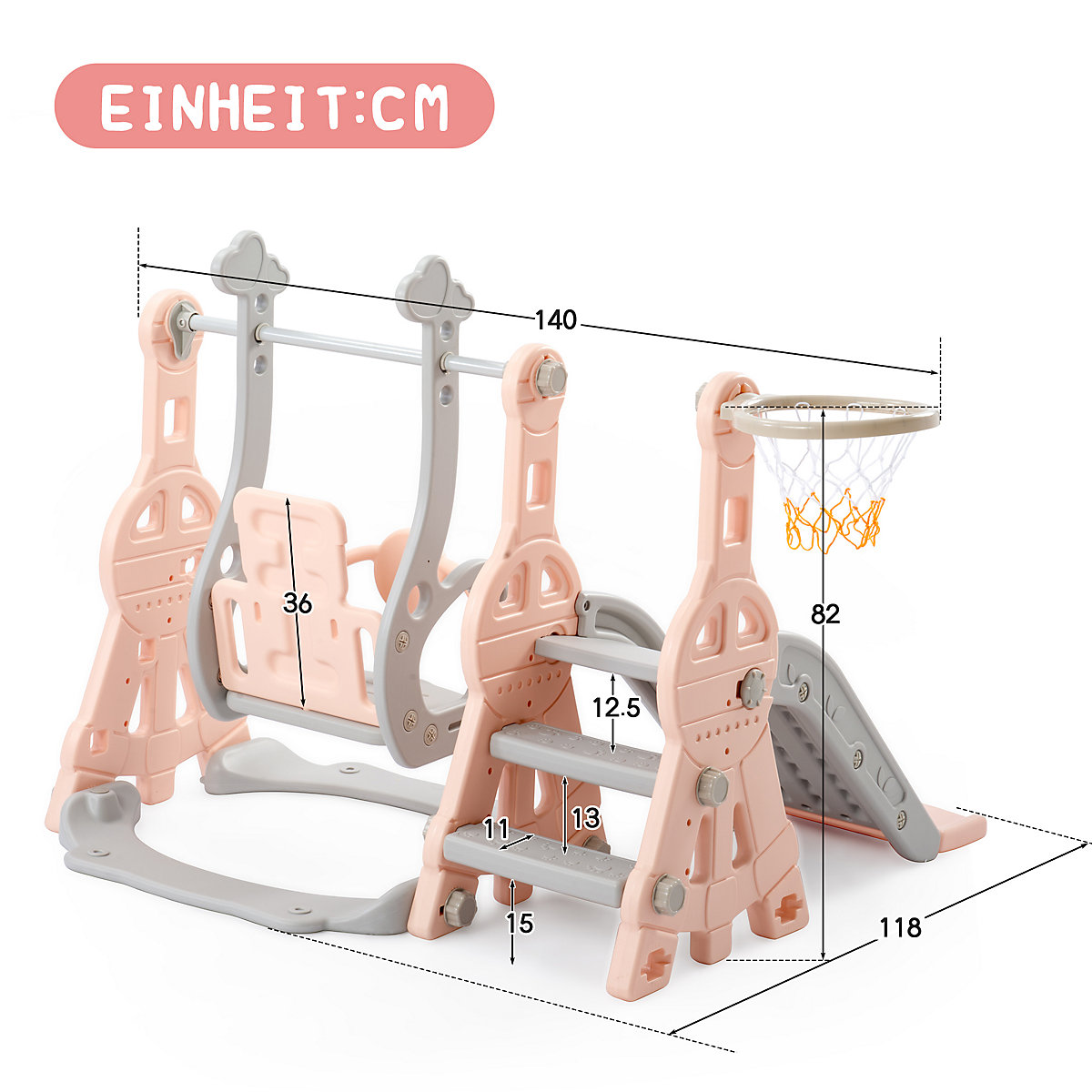 Rutsche 3 in 1 Kinderrutsche Spielplatz mit Schaukeln, Basketballkorb