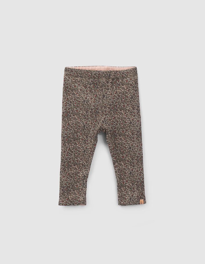 Leggings réversible kaki léopard floral et rose bébé fille