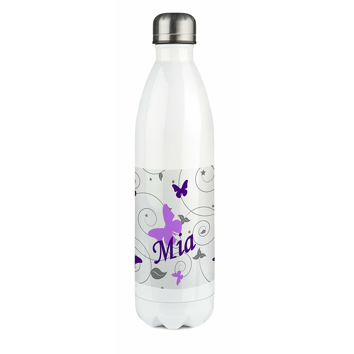 Edelstahl Kinder Thermoflasche / Trinkflasche bunt Schmetterling Ornamente Farbe flieder lila Spülmaschinenfest, Auslaufsicher, Bruchfest, Doppelwandig, Für Heißgetränke geeignet, Mit Deckel, Isol