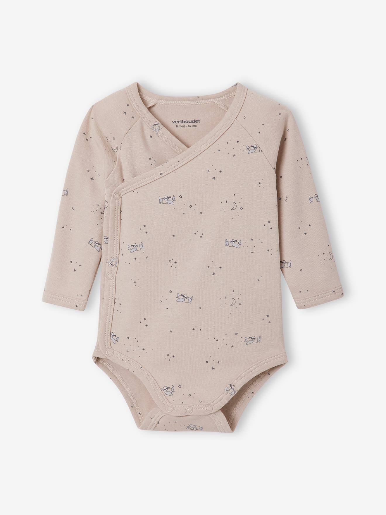 Lot de 2 bodies manches longues bébé ouverture naissance bleu grisé