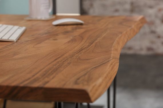 riess-ambiente Küchentisch MAMMUT 120cm natur / schwarz (Einzelartikel, 1-St), Massivholz · Baumkante · Schreibtisch · Hairpin Legs · Metall · Retro