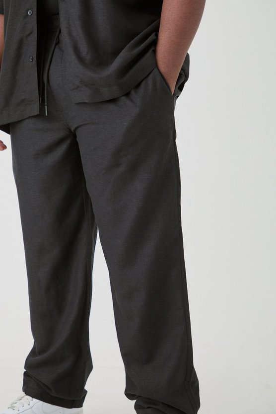 Plus lockere Leinen-Hose mit elastischem Bund in Schwarz