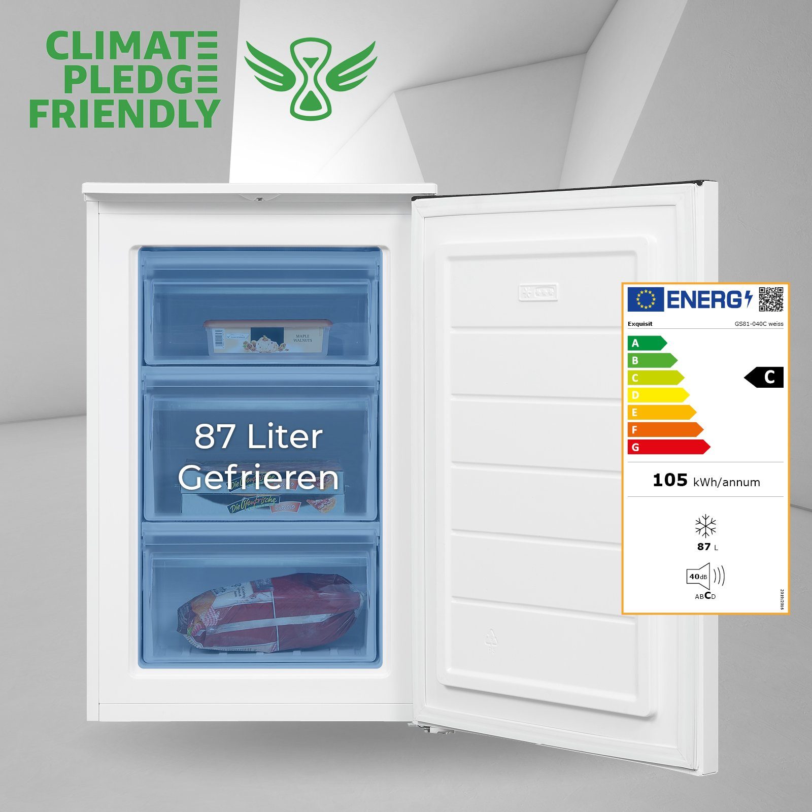 exquisit Gefrierschrank GS581-040C weiss, 85.5 cm hoch, 54.5 cm breit, Griffmulde