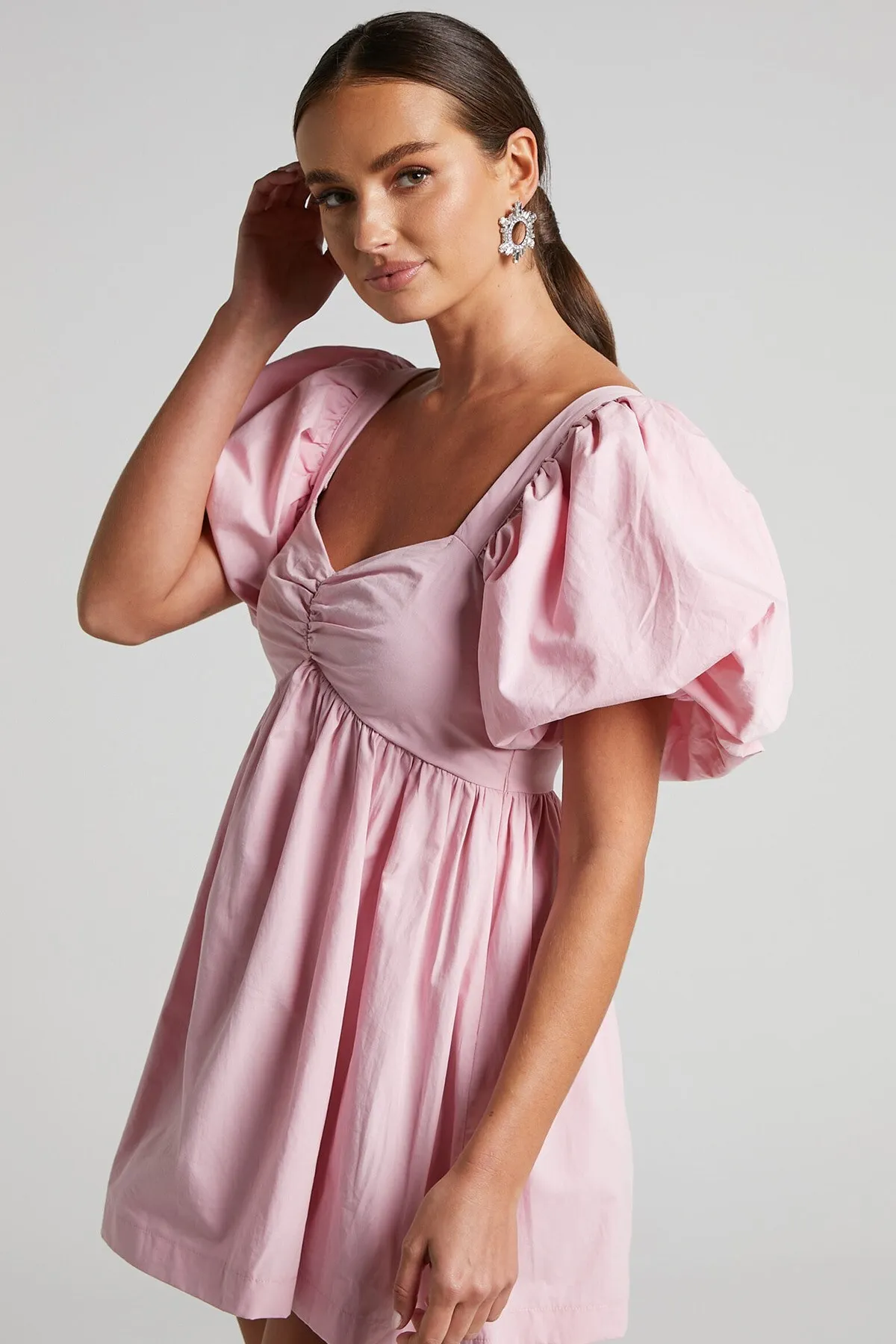 Madmext  Rosa Herzkragen-Ballonärmel-Damenkleid Mg1620