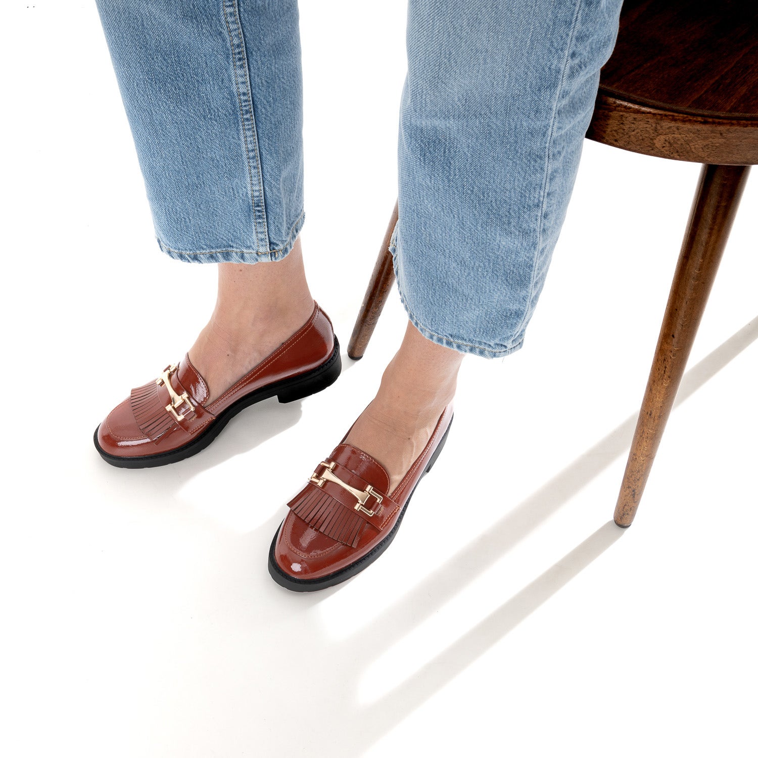 Mocassin cognac verni à franges