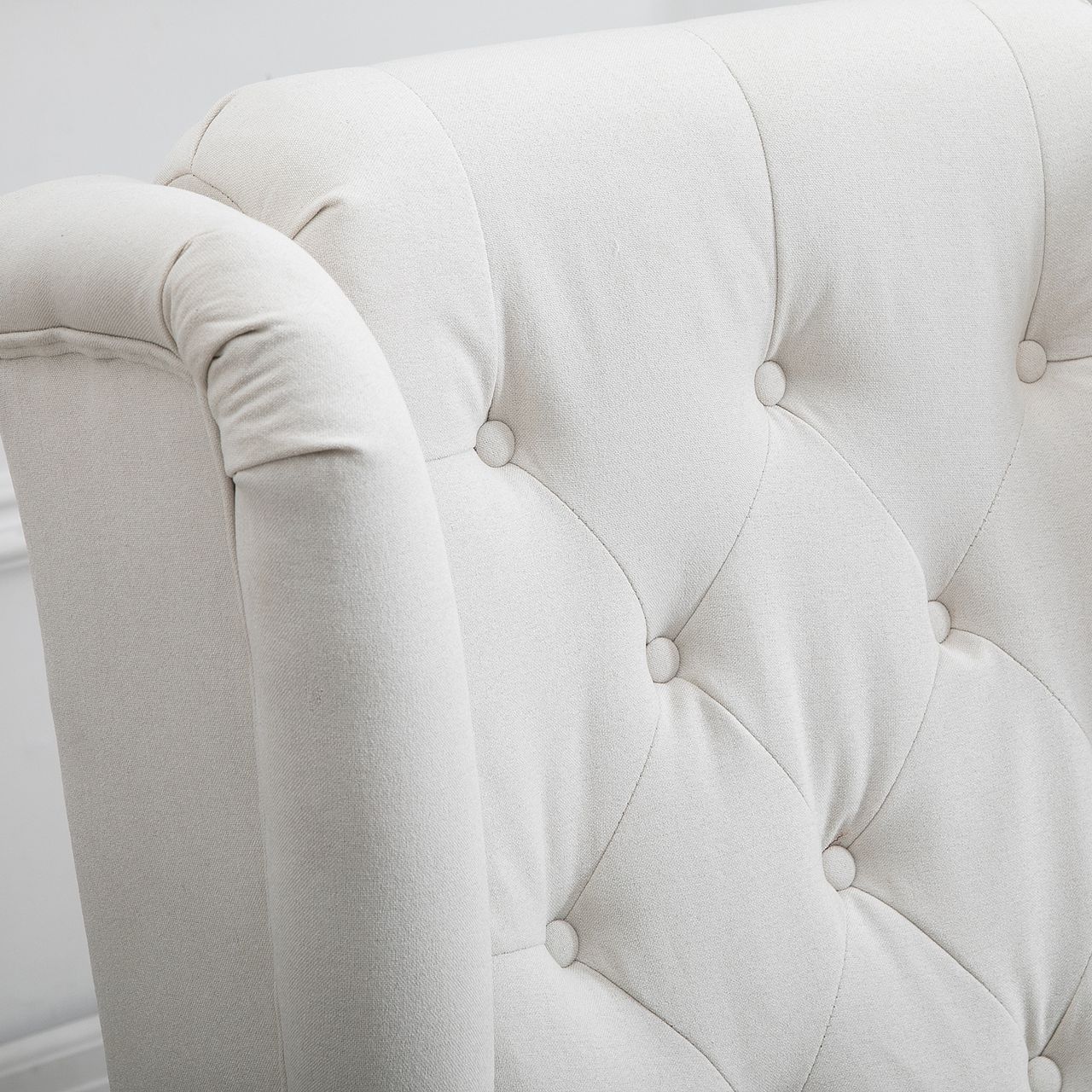 HOMCOM Einzelsessel mit Tufting Relaxsessel Einzelstuhl Holzfüße Polyester Creme
