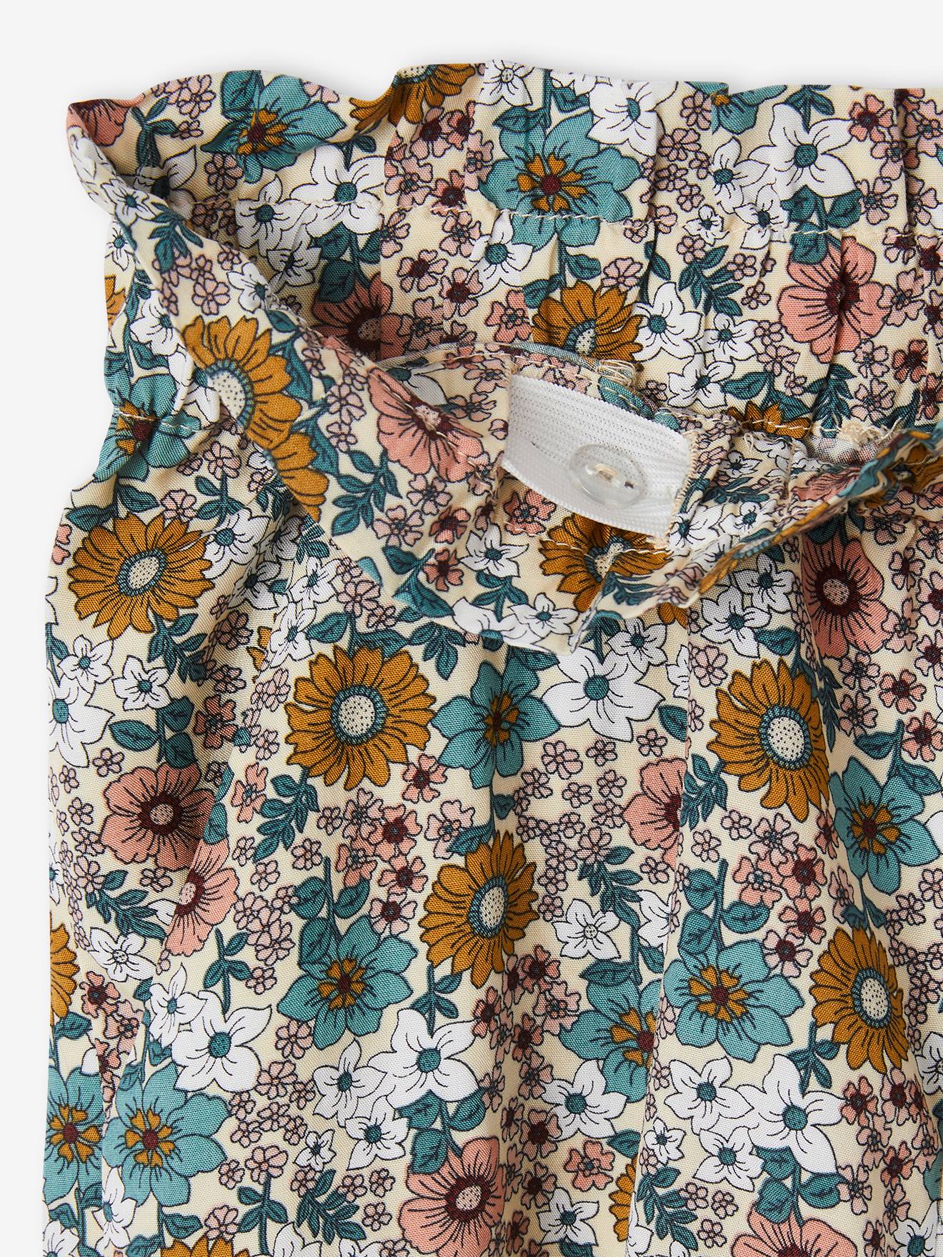 Pantalon large motifs fleurs fille moutarde