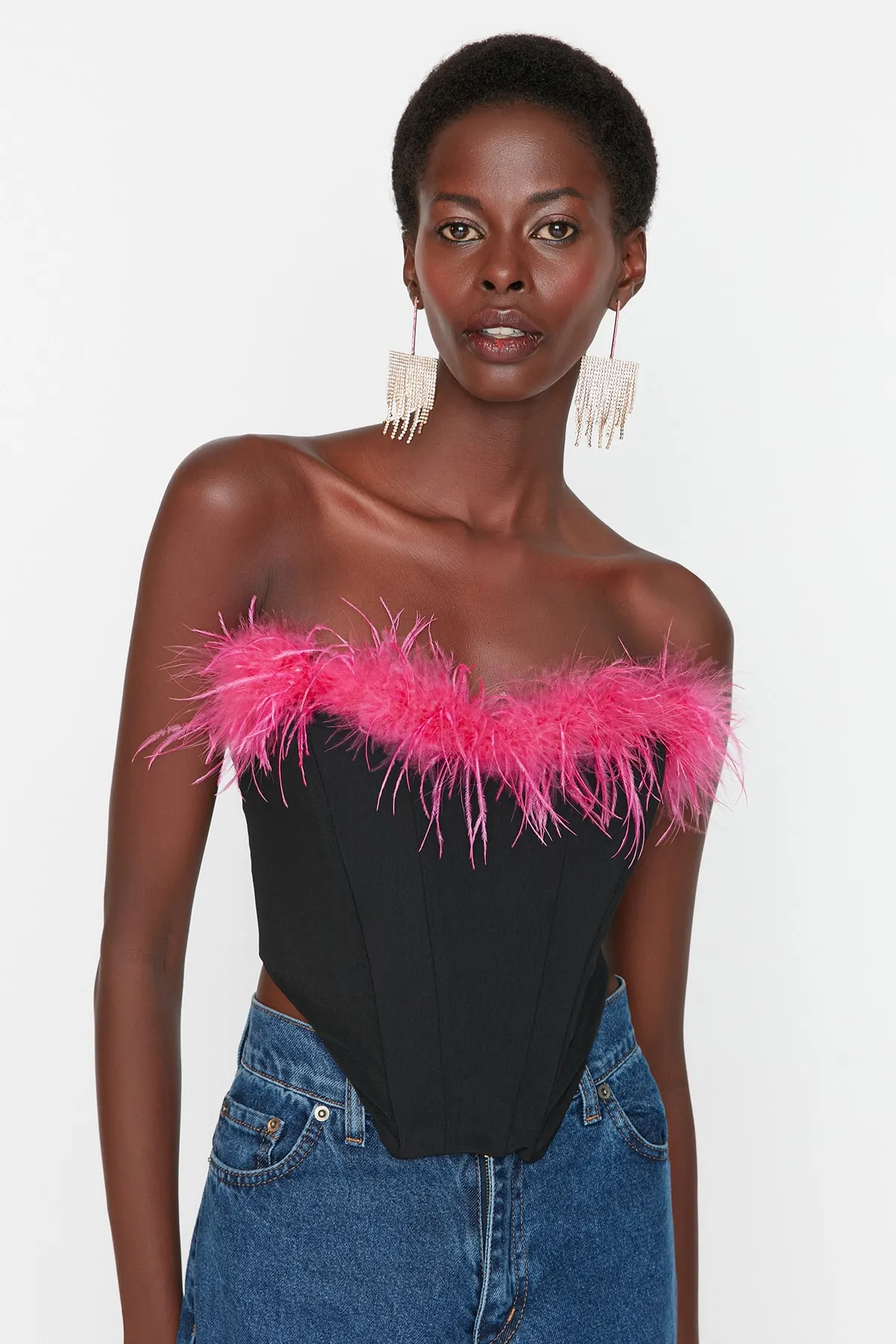 Trendyol Collection  Schwarz-Rosa Otrish Detailliertes Bustier TPRSS22BS00018