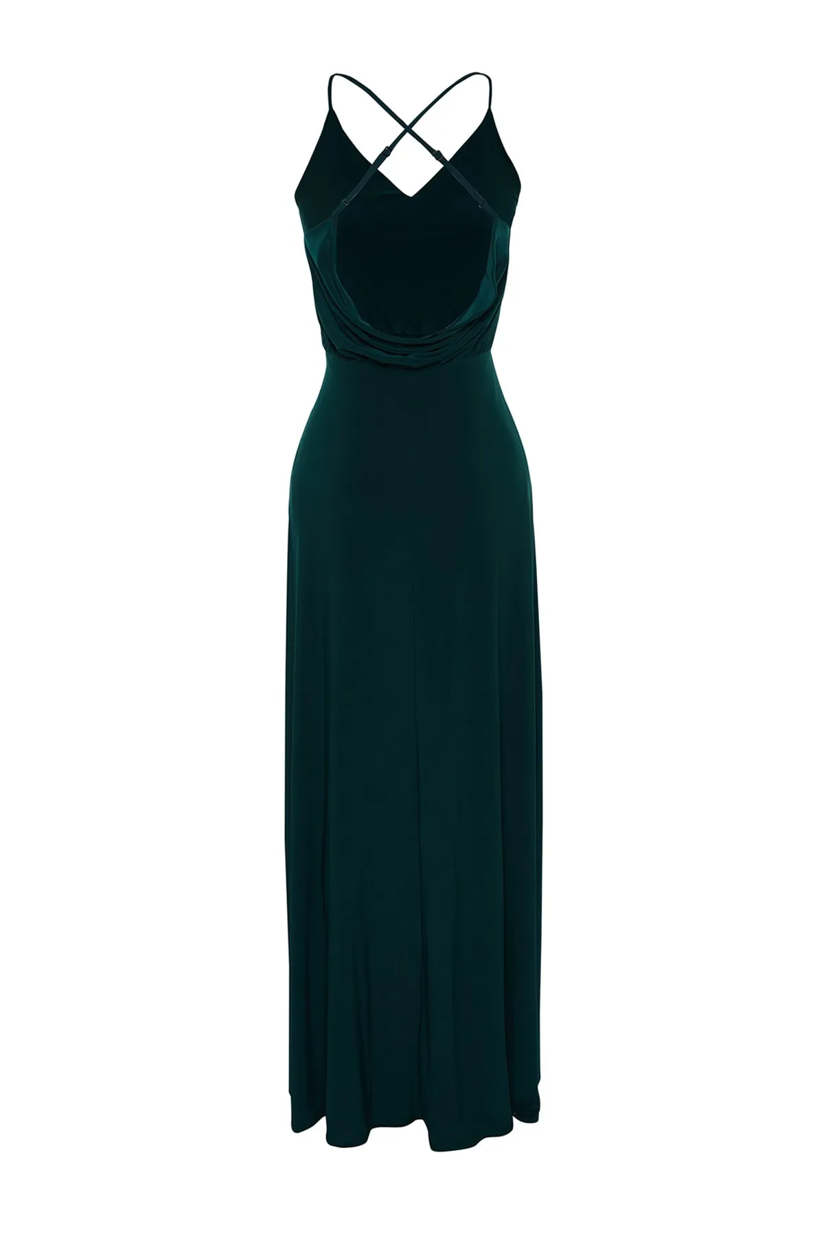 Trendyol Collection  Smaragdgrünes, gefüttertes, langes Abendkleid aus Strick TPRSS23AE00144