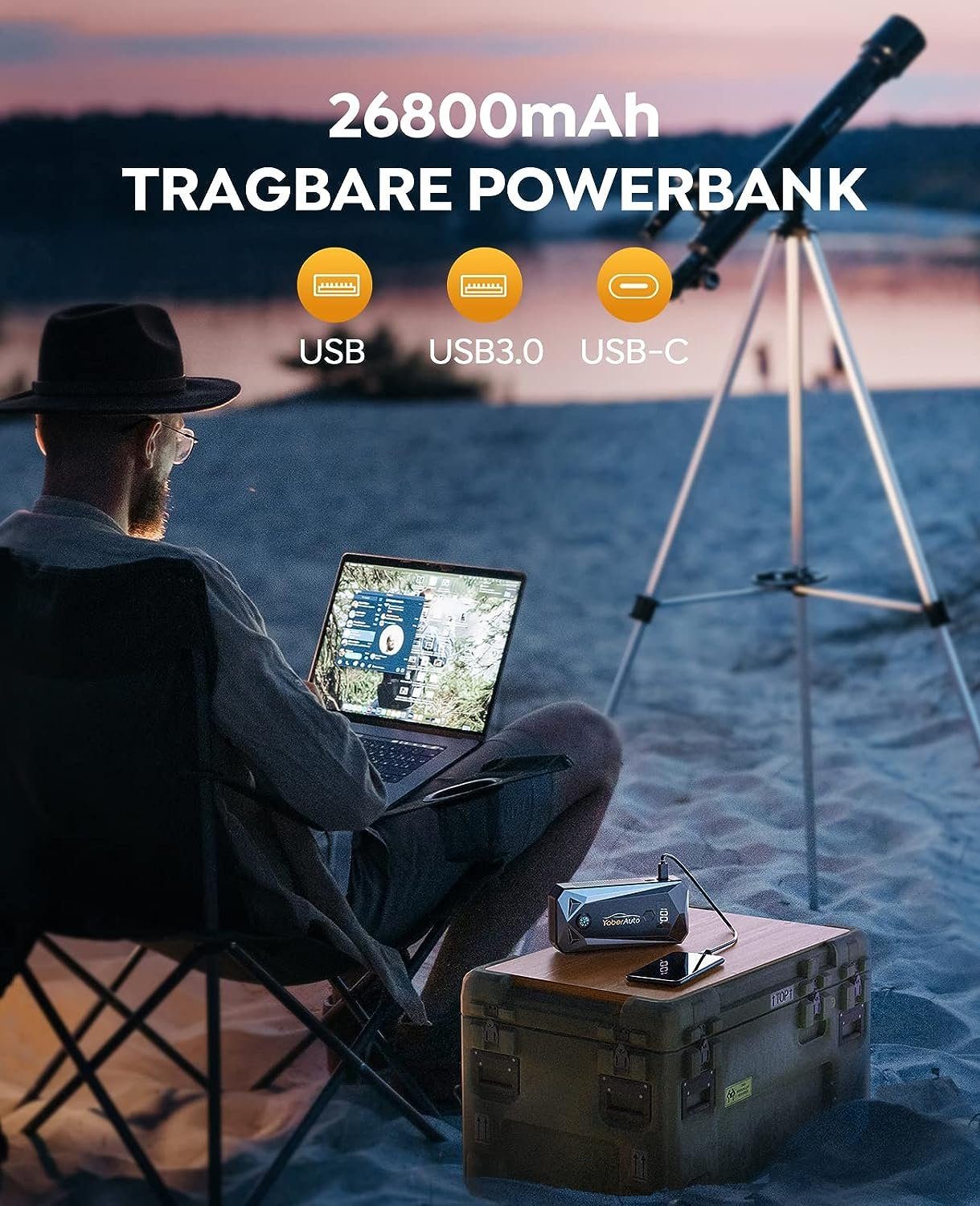 Yaber Starthilfegerät, Starthilfe Powerbank 5000A Spitzenstrom 26800mAh