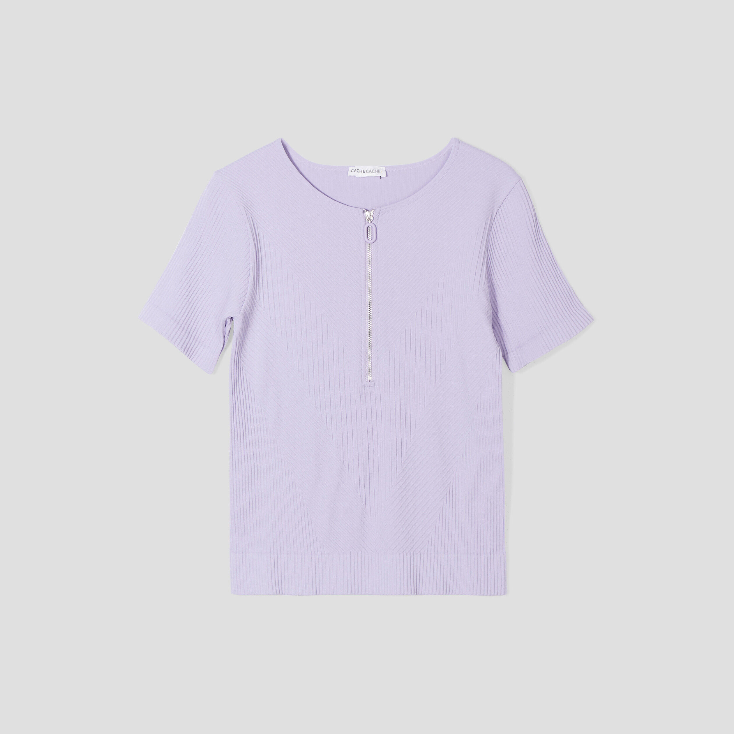T-shirt côtelé détail zippé parme femme | Cache Cache