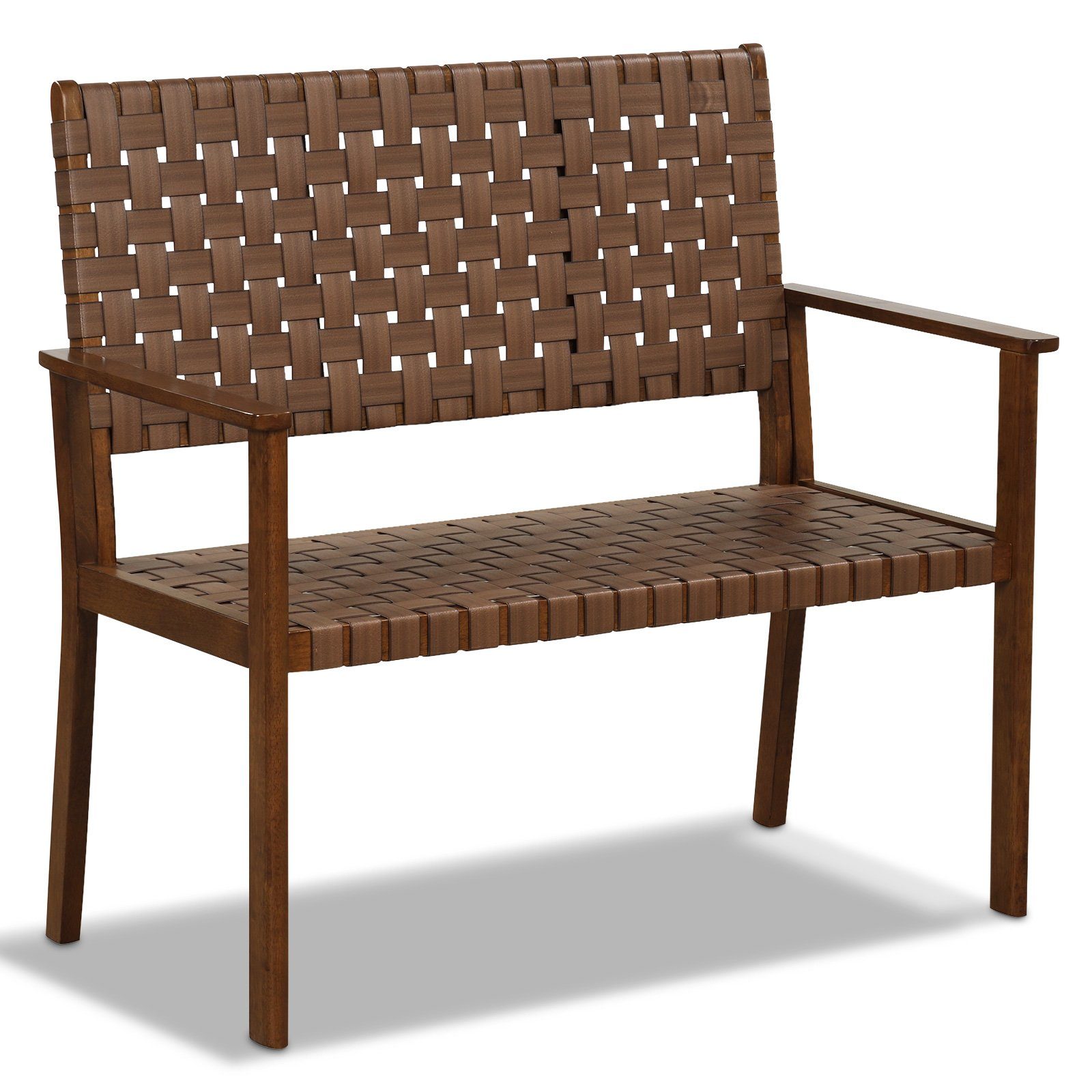 COSTWAY Gartenbank, wetterfest Holz, mit Rückenlehne & Armlehne, 200kg, 108cm