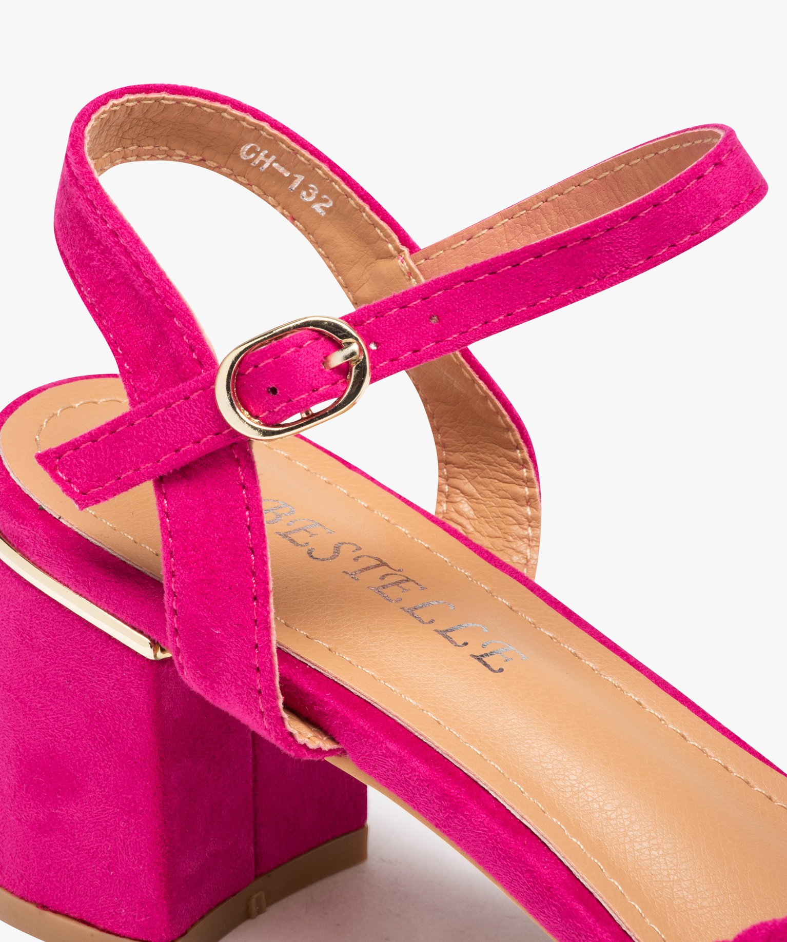 Sandales femme unies en suédine à talon carré rose | GEMO