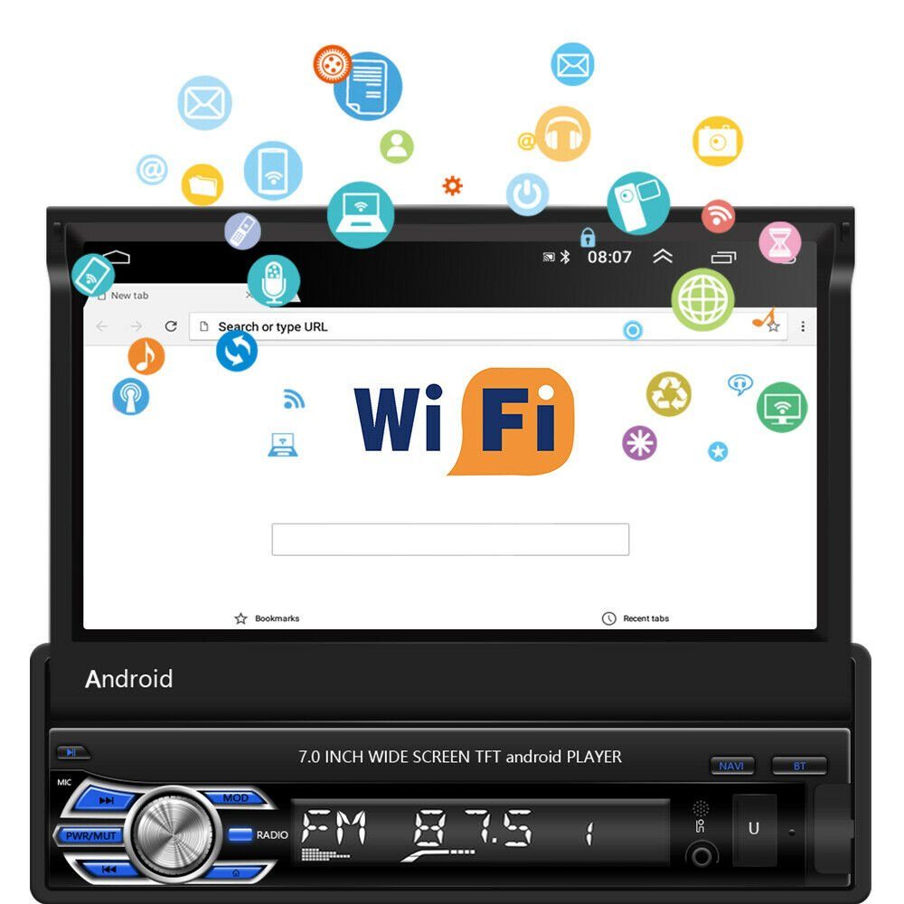 GABITECH 1 DIN 7 Zoll Android 12 Autoradio mit Bluetooth GPS Navigation USB Autoradio (FM-Bereich: FM 87,5 ~ 108 MH)