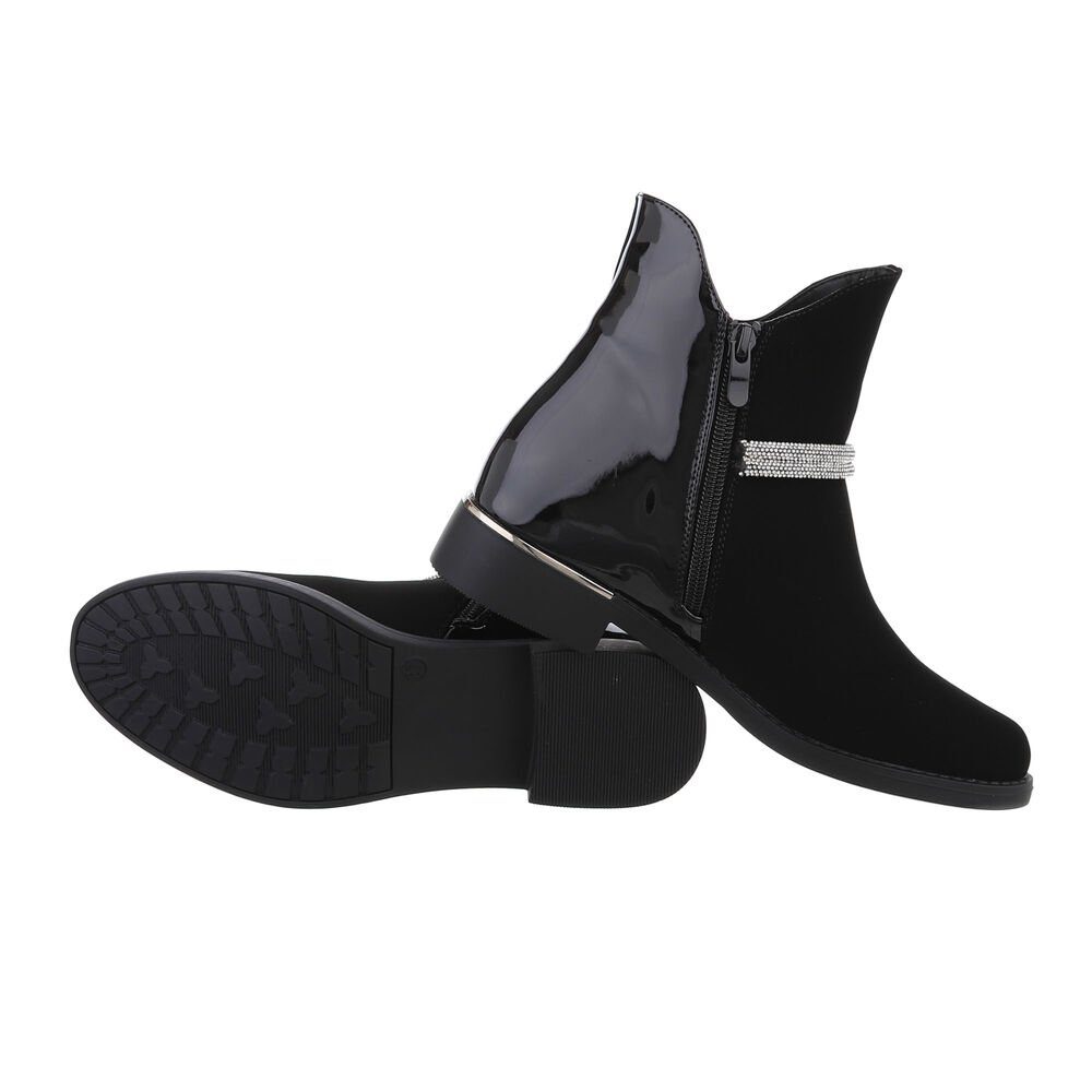 Ital-Design Damen Elegant Stiefelette Blockabsatz Flache Stiefeletten in Schwarz