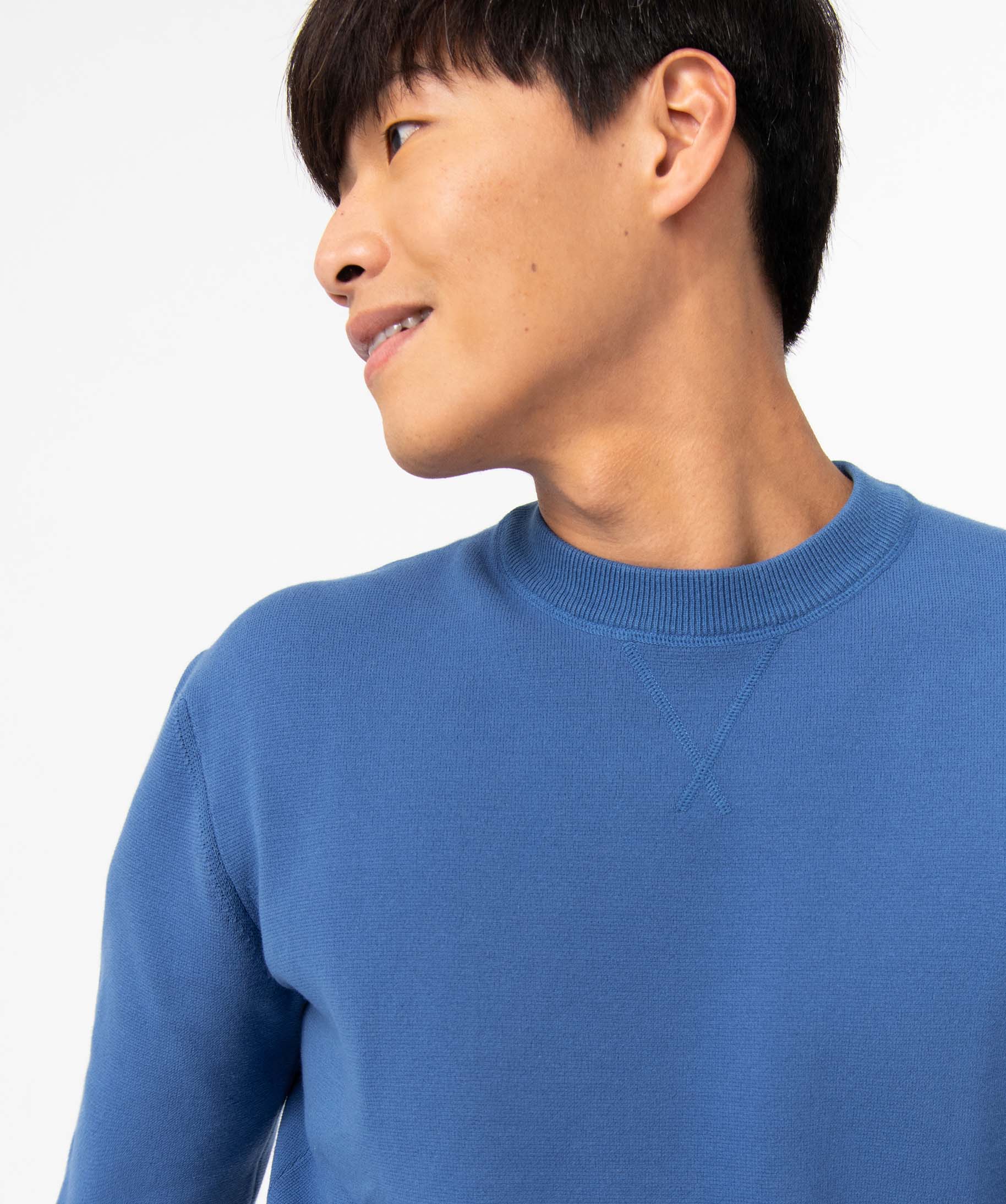 Pull homme à col rond en maille unie bleu | GEMO