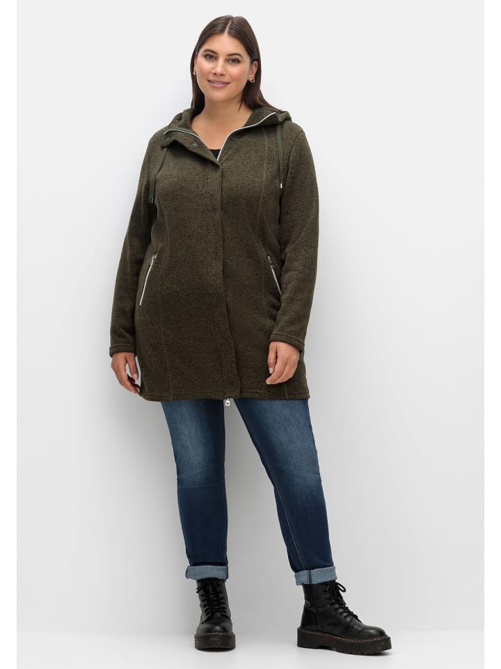 sheego Fleecejacke in dunkeloliv meliert günstig kaufen