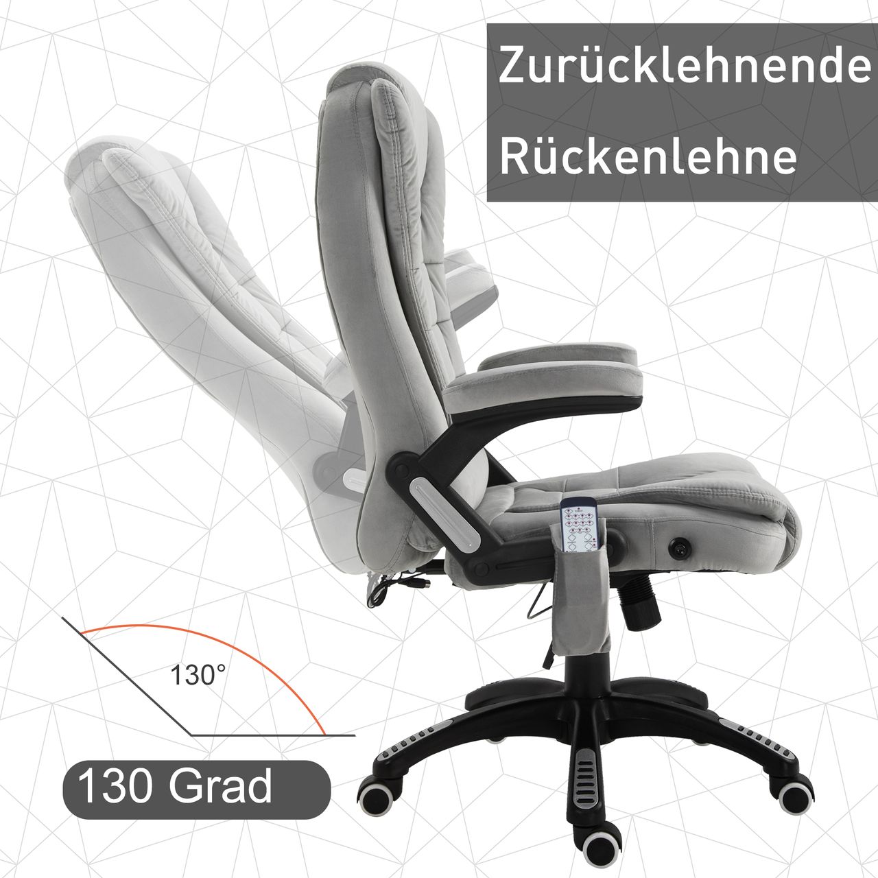 Vinsetto Massage Sessel, Bürostuhl mit Massagefunktion, Gaming Stuhl, höhenverstellbarer Chefsessel, ergonomischer Drehstuhl, PU-Räder, Grau, 67 x 74 x 107-116 cm