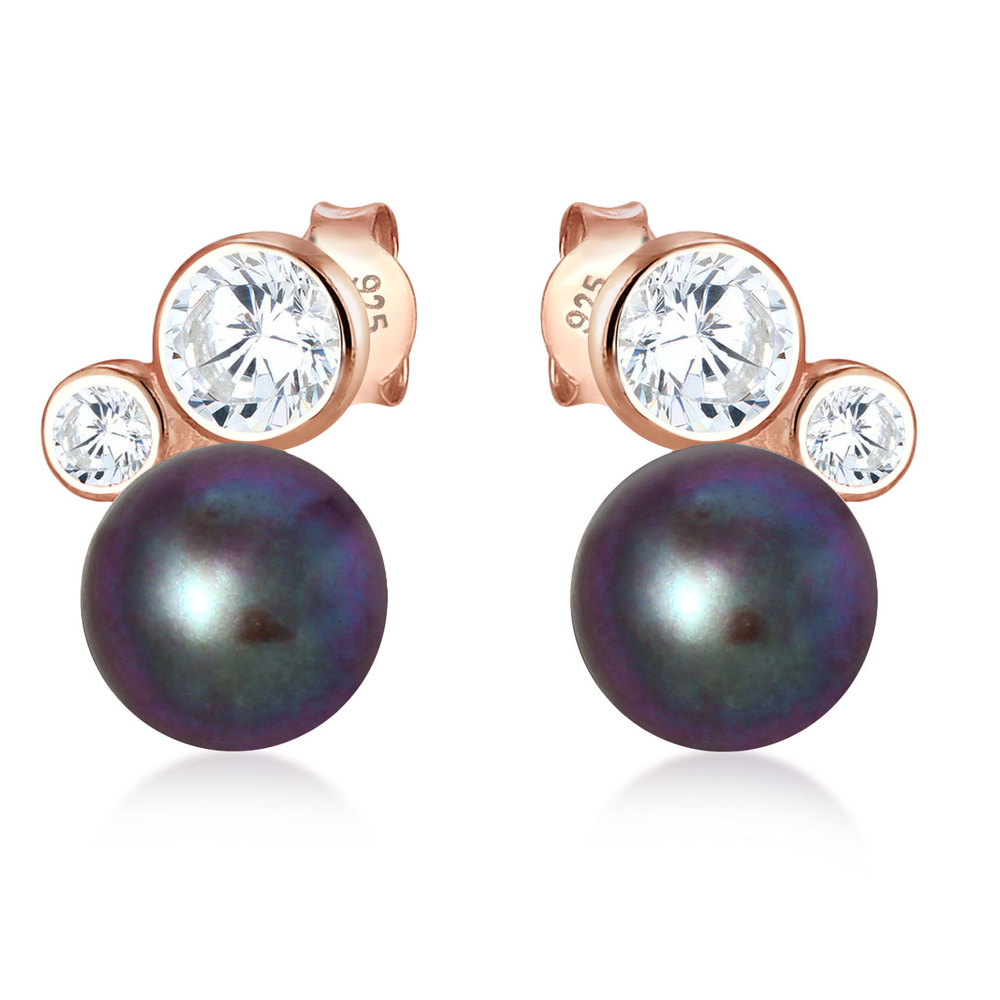 Elli Elli Boucles d'Oreilles Süwasserzuchtperle Zirkonia 925 Silber ROSÉGOLD Boucles d'oreilles