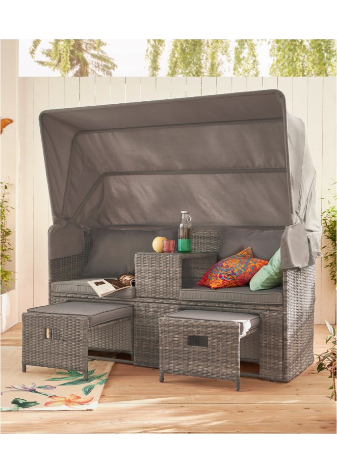 Gartensofa mit Canopy und Fußstützen