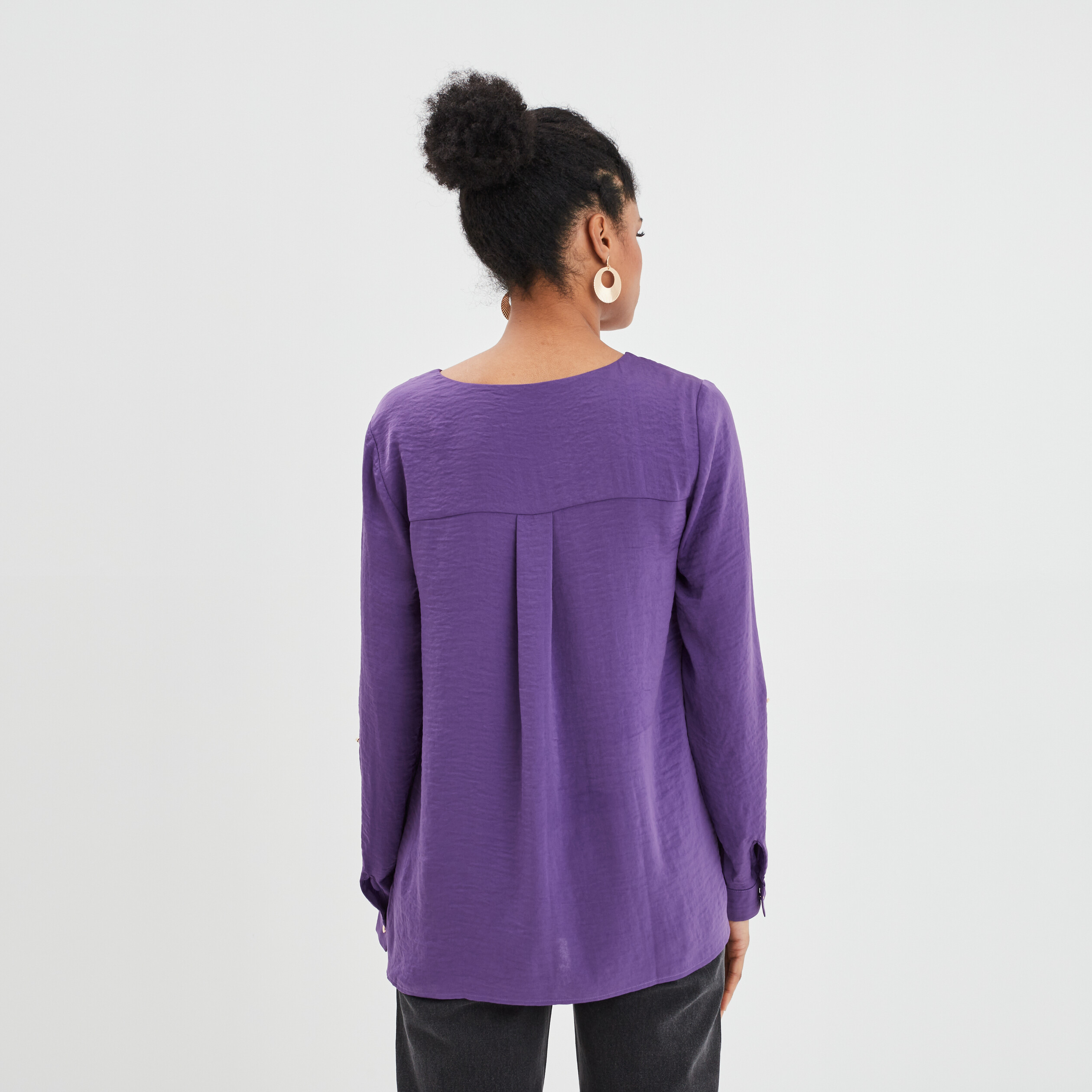 Blouse à revers manches 3 4 violet femme | La Halle