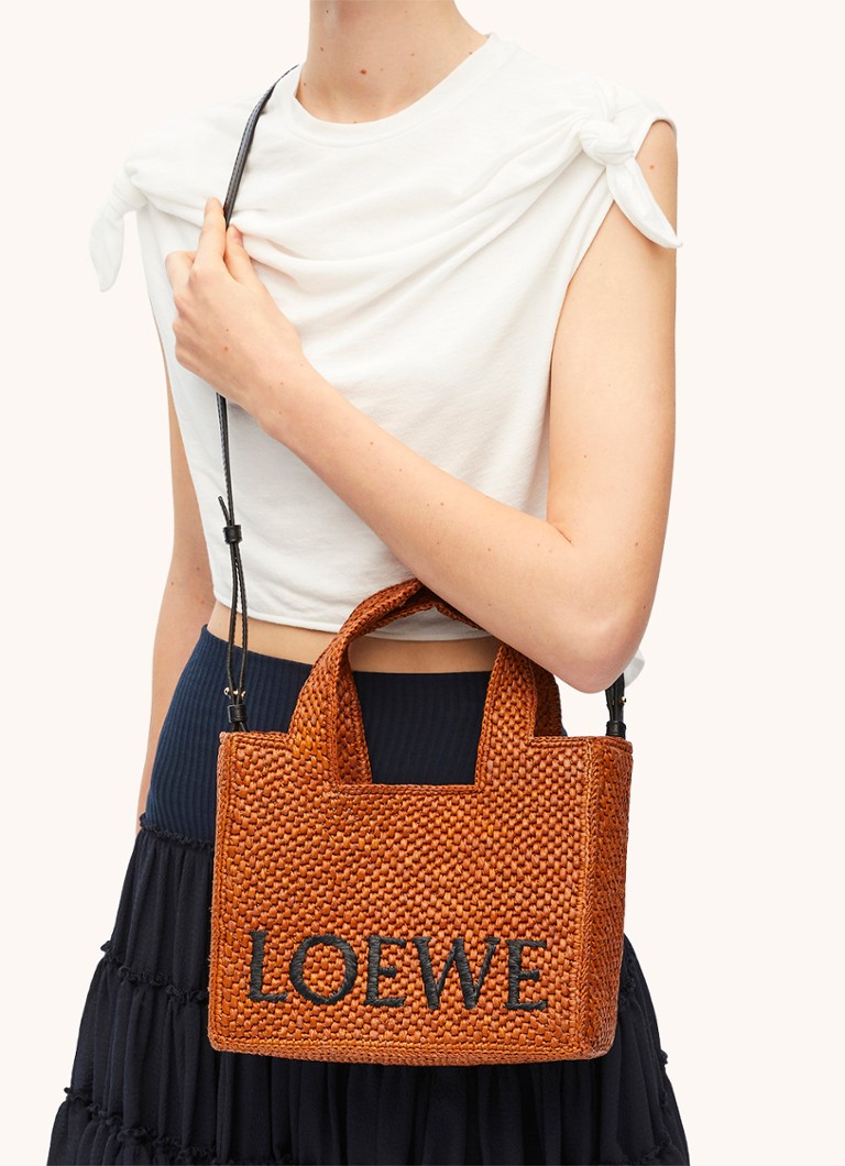 LOEWE Font Small raffia shopper with detachable shoulder strap