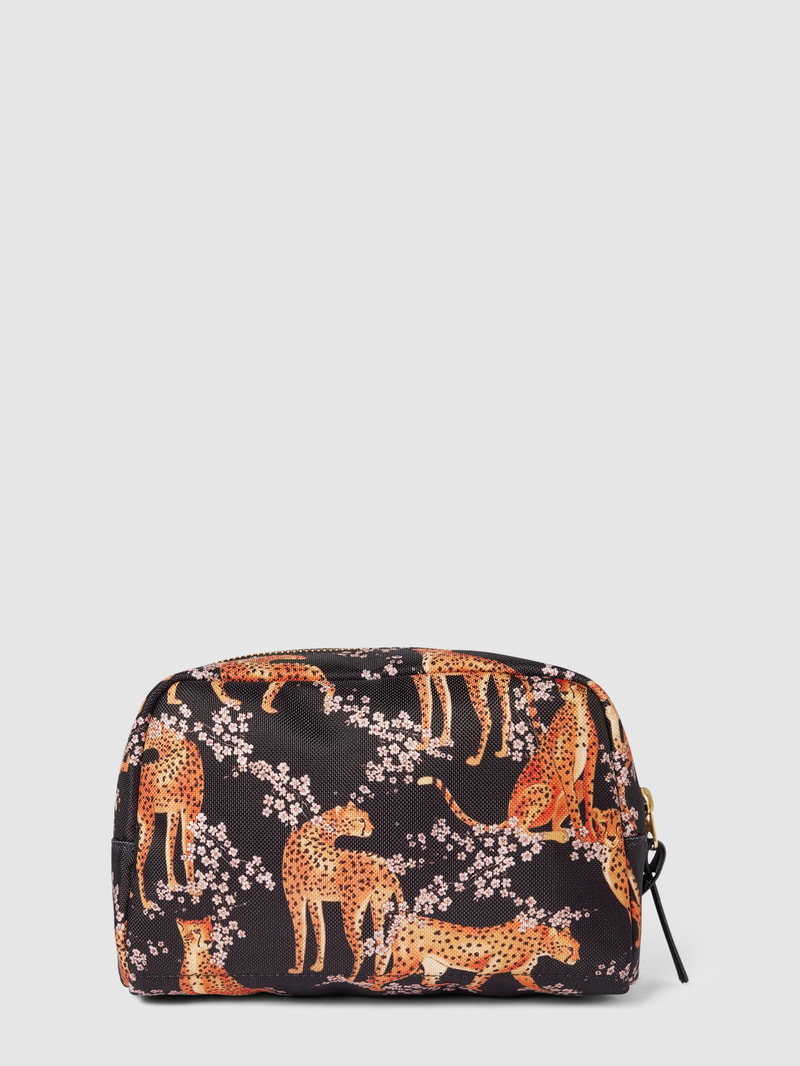 Kosmetiktasche mit Allover-Muster Modell 'Salome' in schwarz