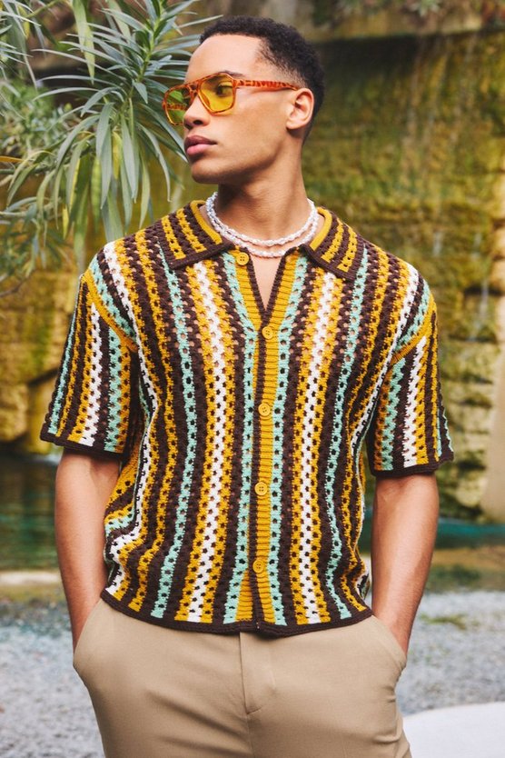 Kastiges gestreiftes Oversize Strick-Hemd
