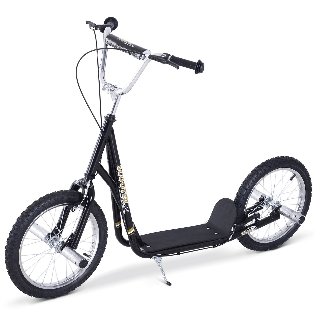 HOMCOM Kinderroller mit Luftreifen Scooter Tretroller Roller Cityroller Kinder Roller Kickboard ab 5 Jahre Kleinkind 16 Zoll Schwarz 143 x 58 x 92-100 cm