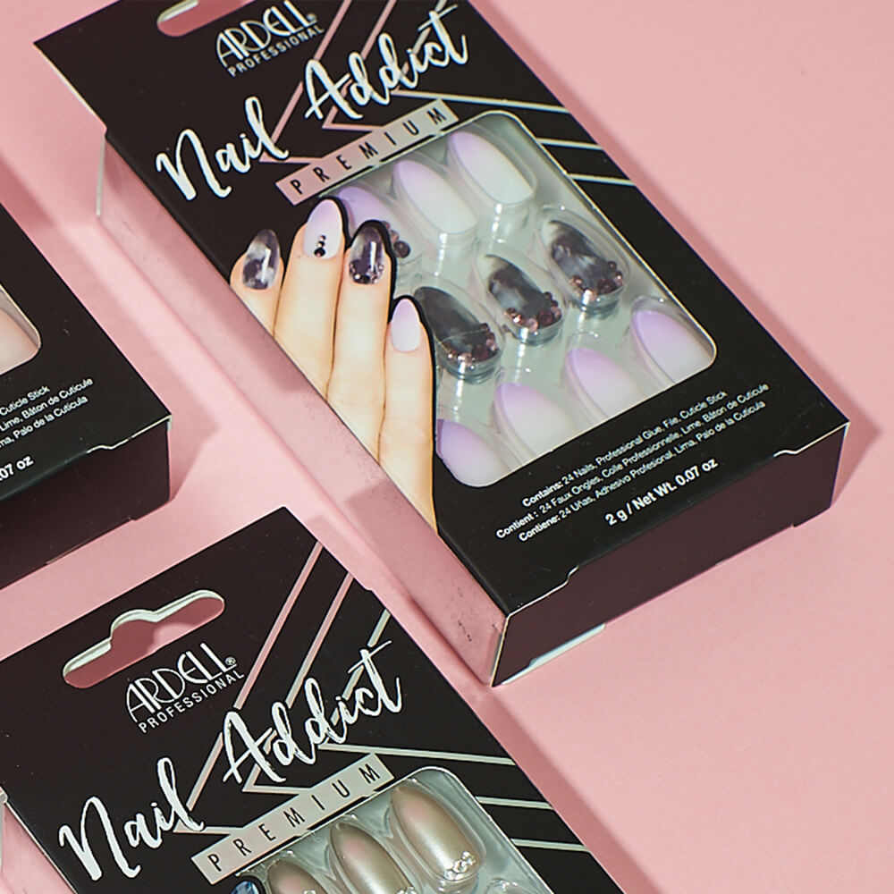 Ardell Nail Addict Marble Purple Ombre Faux-ongles prêt à poser Ardell avec accessoires