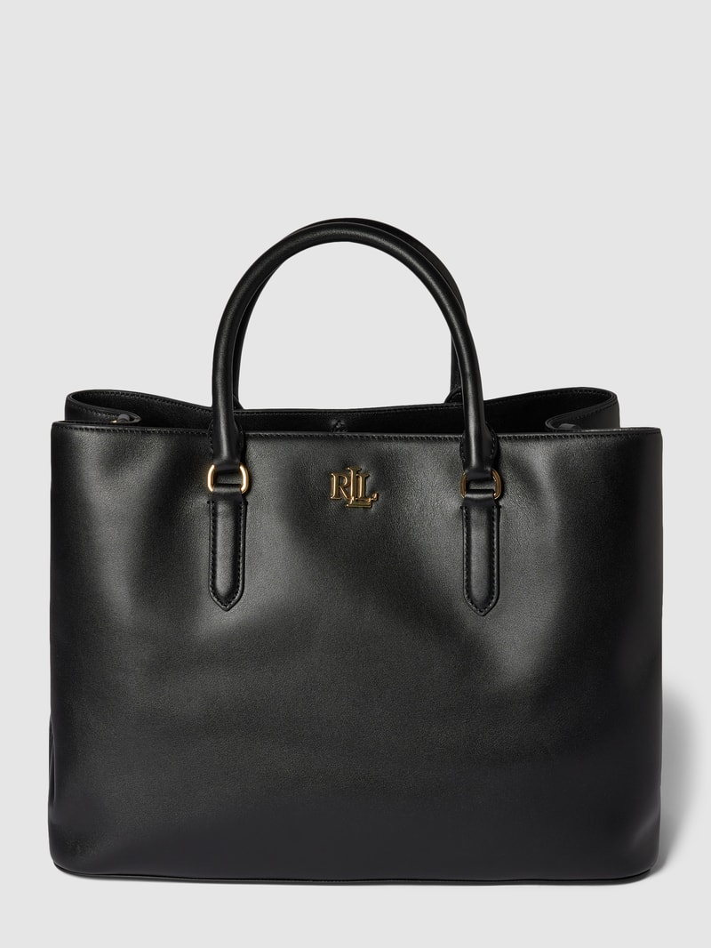Satchel aus Leder mit Label-Applikation Modell 'MARCY' in schwarz