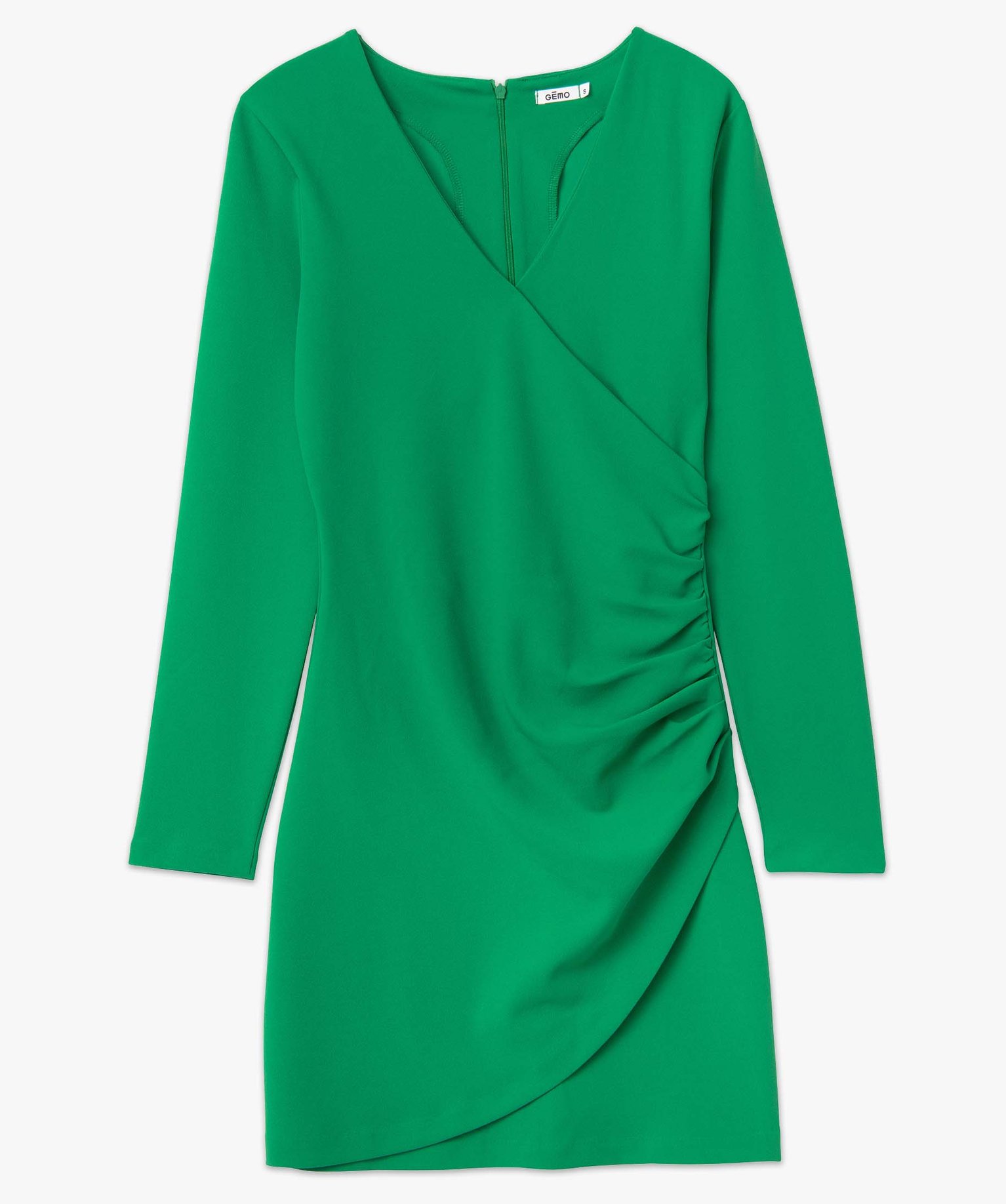Robe femme ajustée à manches longues effet drapé vert | GEMO