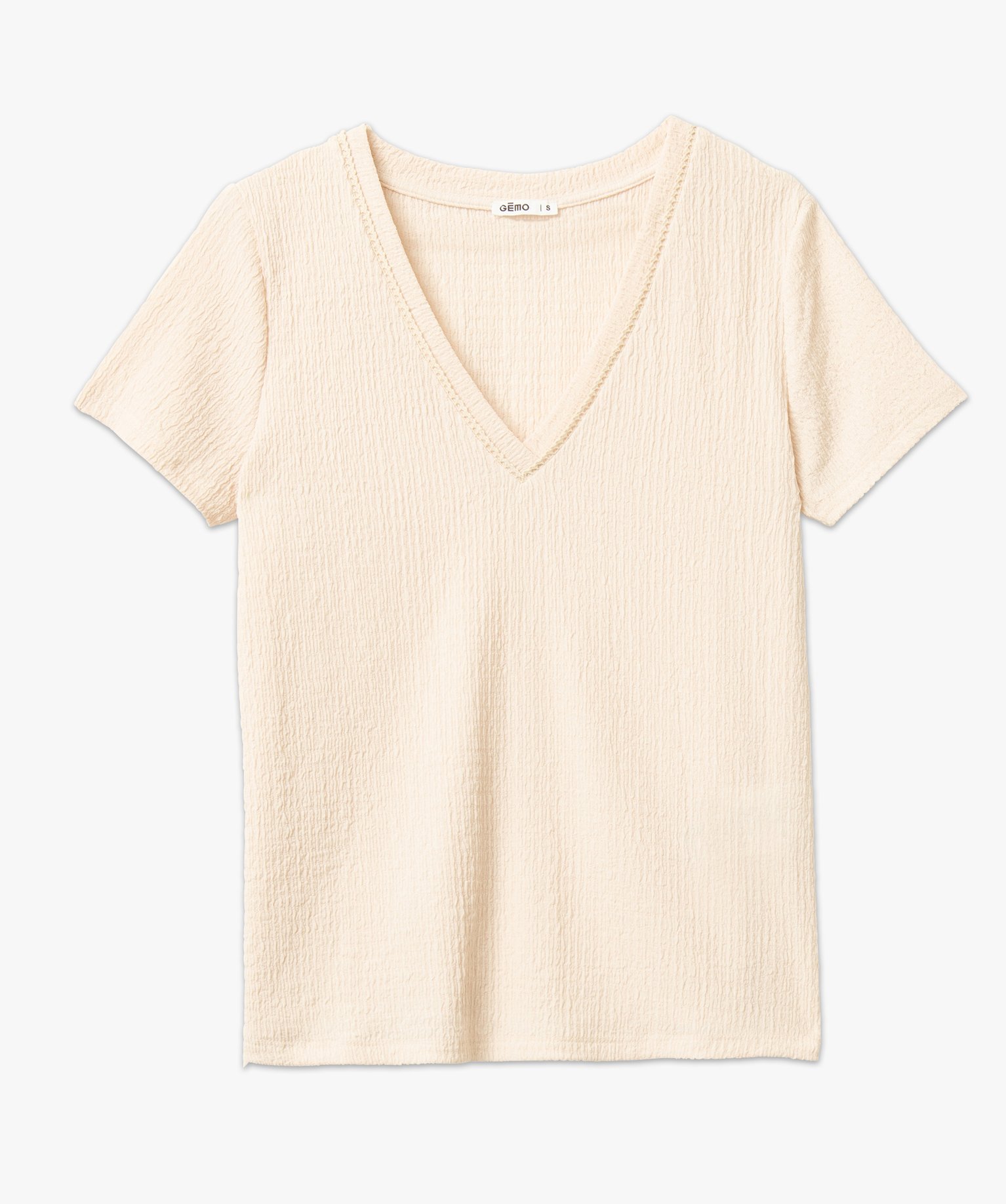Tee-shirt à manches courtes et col V femme ecru | GEMO