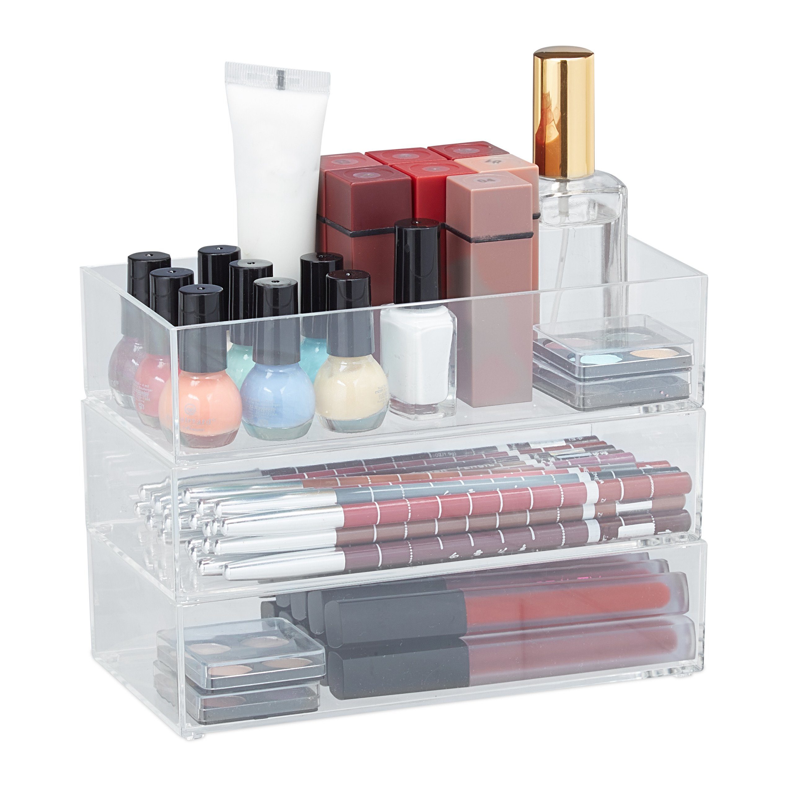 relaxdays Schubladeneinsatz Schubladen Organizer transparent