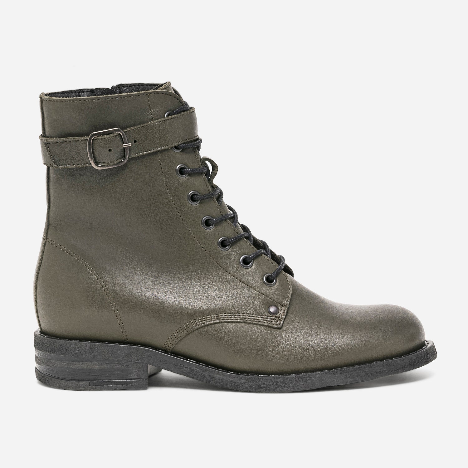 Bottine kaki en cuir