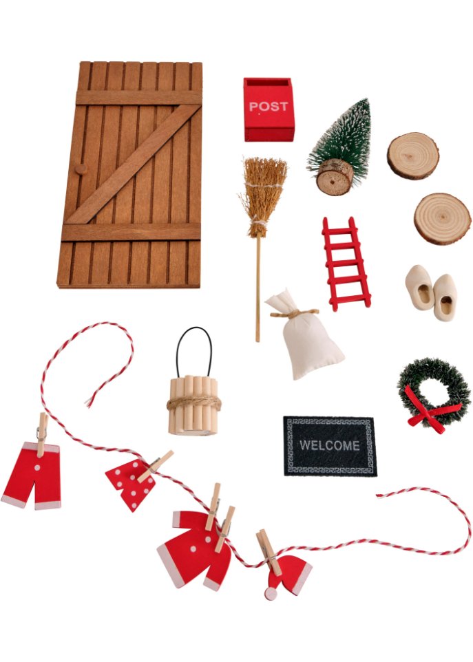 Deko-Objekt Wichteltür mit Wäscheleine (20-tlg.Set)